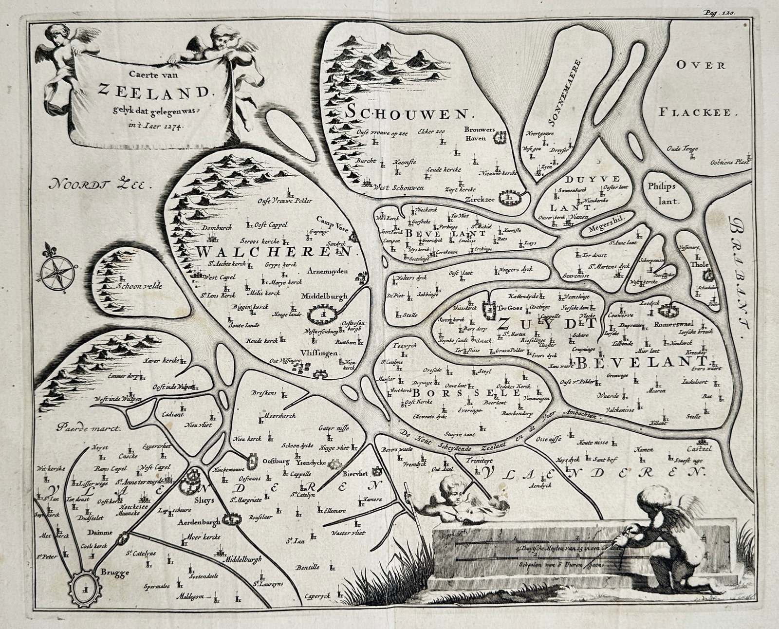 Mattheus Smallegange – Historical Map of Zeeland – Low Countries – Engraving (1696) (1 of 3)