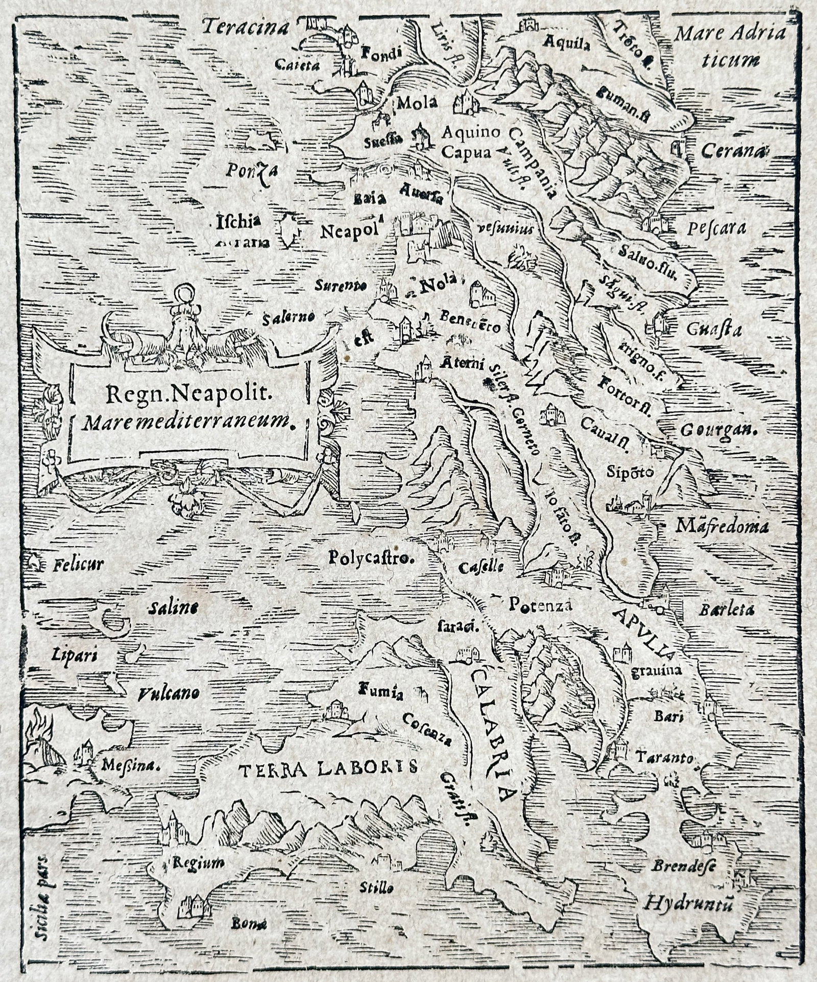 Sebastian Münster – Map of Apulia and Naples – Southern Europe – Woodcut (16th Century) (1 of 3)