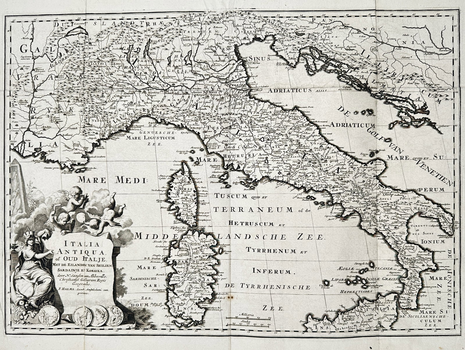François Halma – Map of Ancient Italy – Southern Europe – Engraving (18th Century) (1 of 3)