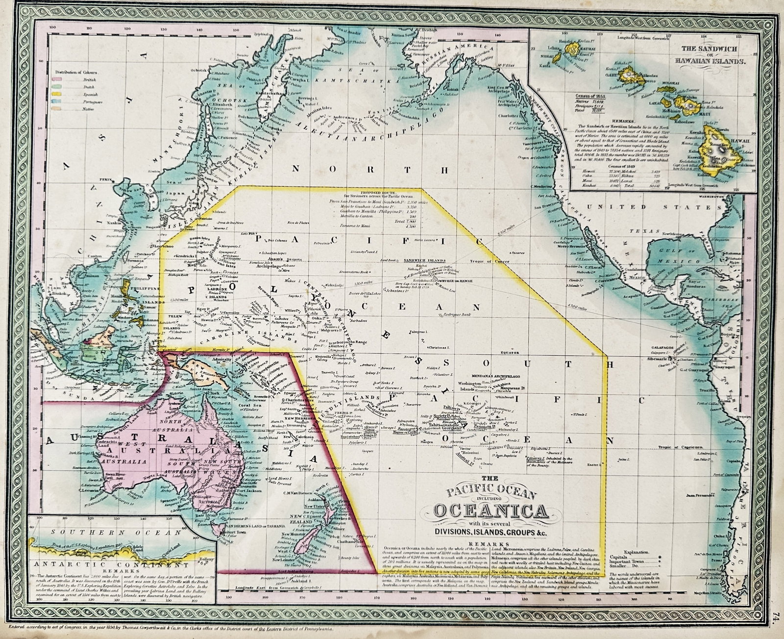 Thomas Cowperthwait – Map of the Pacific Ocean – Oceania – Engraving (19th Century) (1 of 3)
