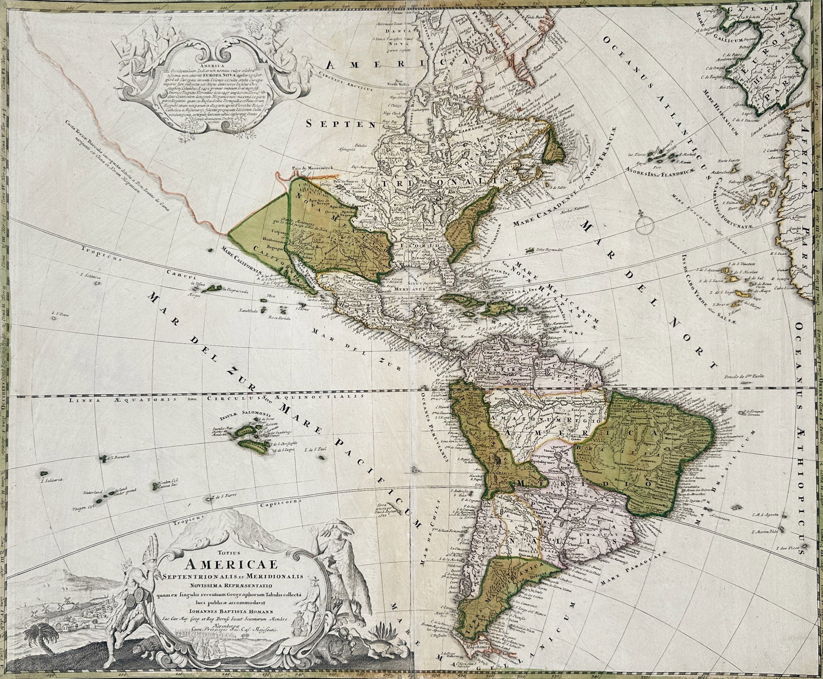Johannes Baptist Homann – Map of America – Americas – Engraving (18th Century) (1 of 3)