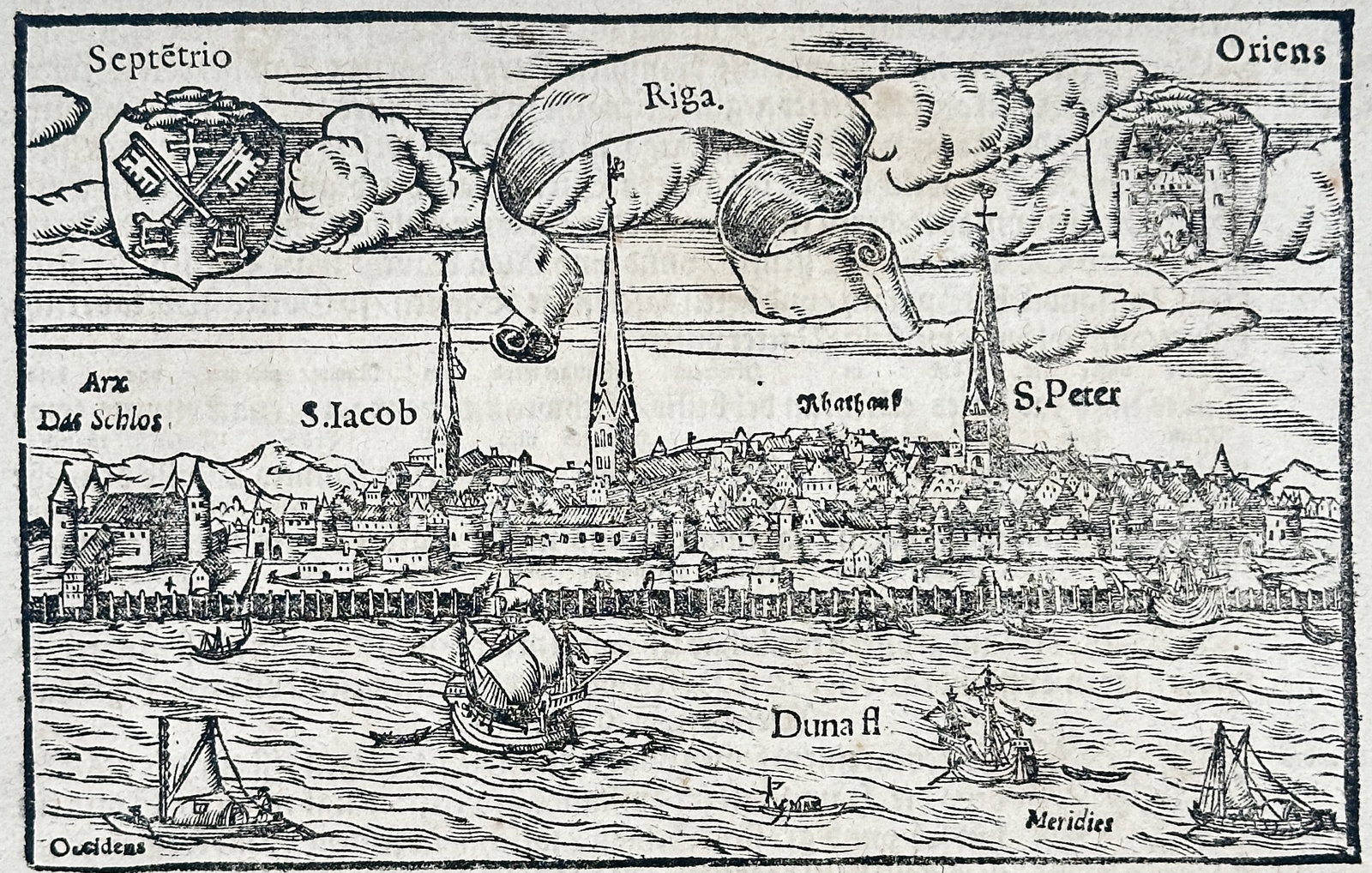 Sebastian Münster – View of Riga – Woodcut (16th Century) (1 of 3)