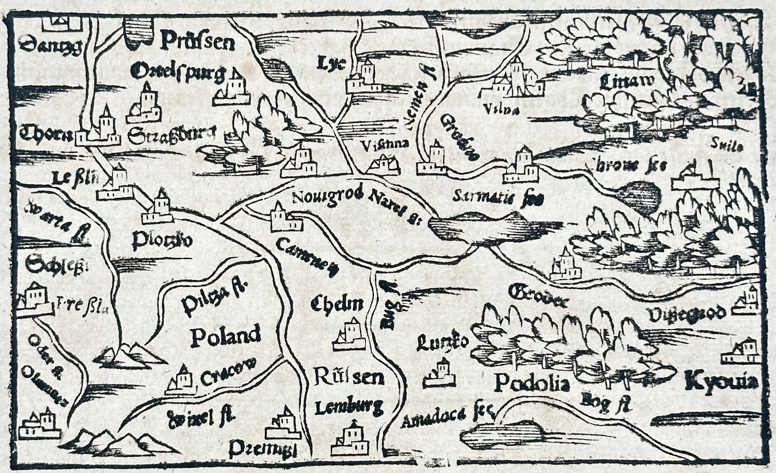 Sebastian Münster – Map of Poland – Poland – Woodcut (16th Century) (1 of 3)