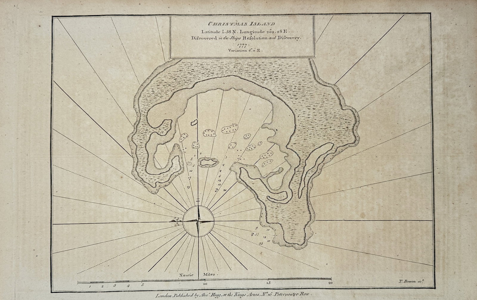 Thomas Bowen – Map of Christmas Island – Pacific Ocean – Engraving (18th Century) (1 of 2)