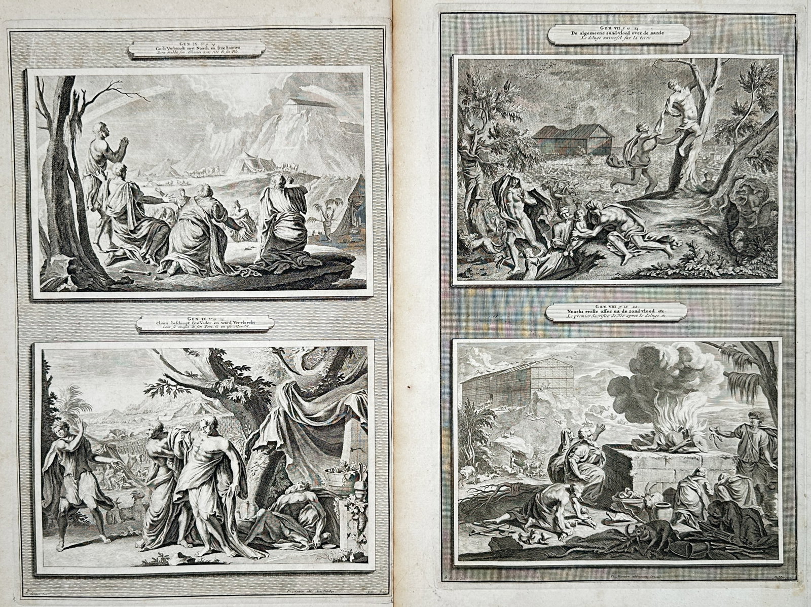 Pieter Mortier – Set of 2: Biblical Scenes of the Flood and Noah’s Ark – Engravings (18th (1 of 2)