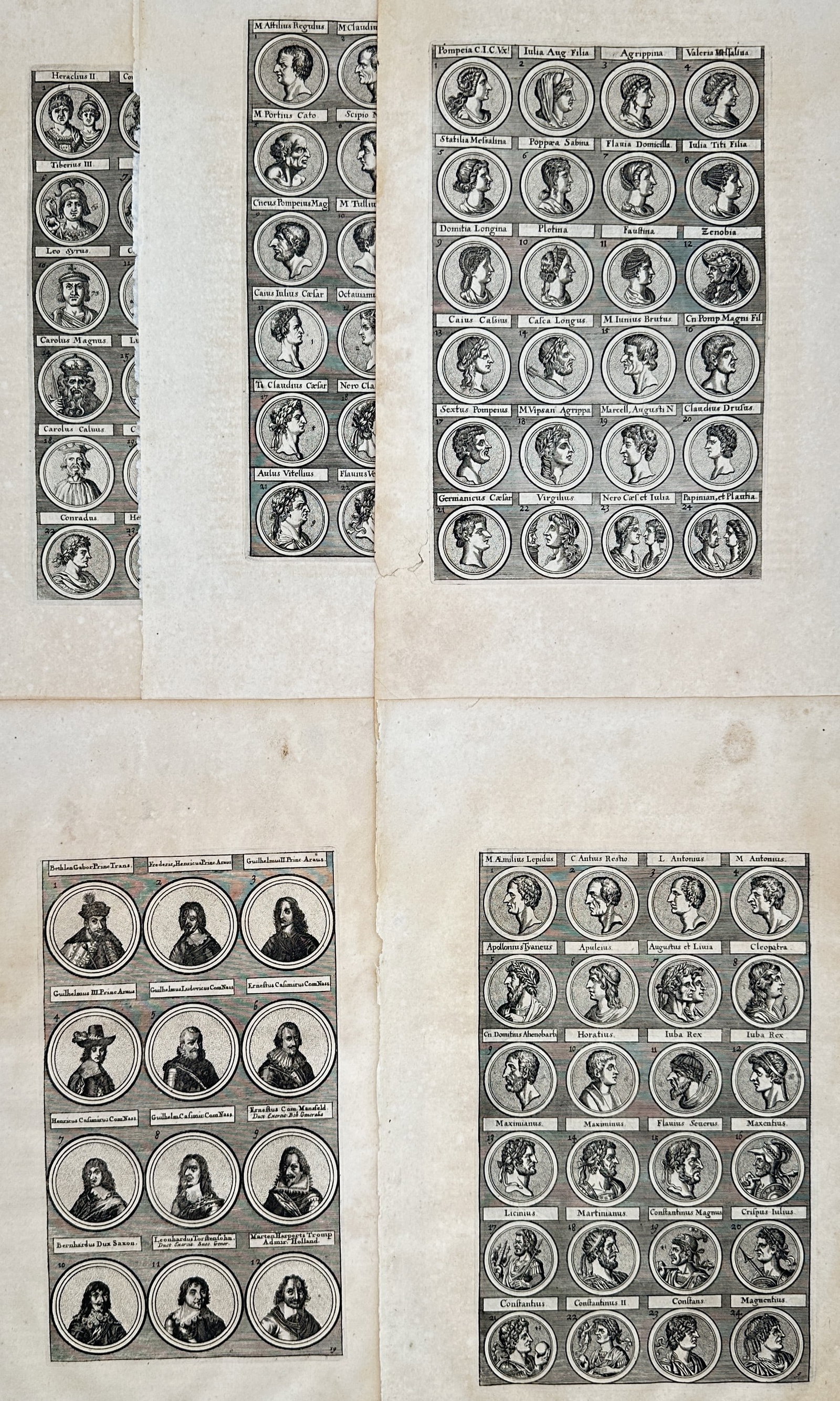 Henri Chatelain – Set of 5: Chronological Portrait Medallions of Historical Figures – Engravings (1 of 2)