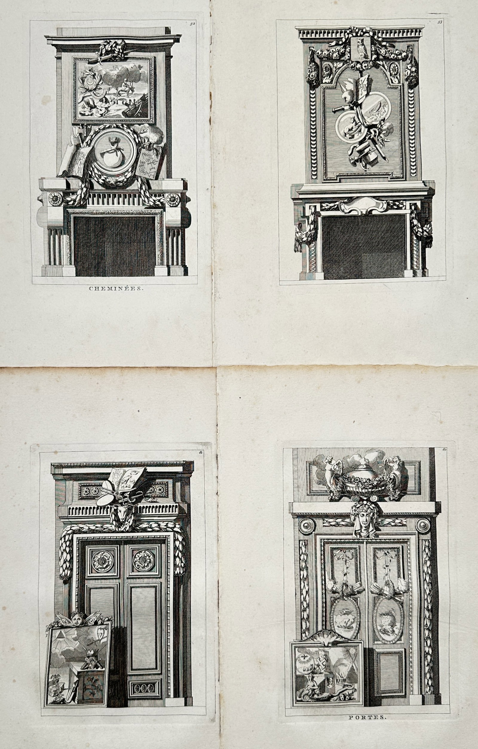 Jean-Charles Delafosse – Set of 4: Neoclassical Architectural Ornament Designs for Fireplaces (1 of 2)