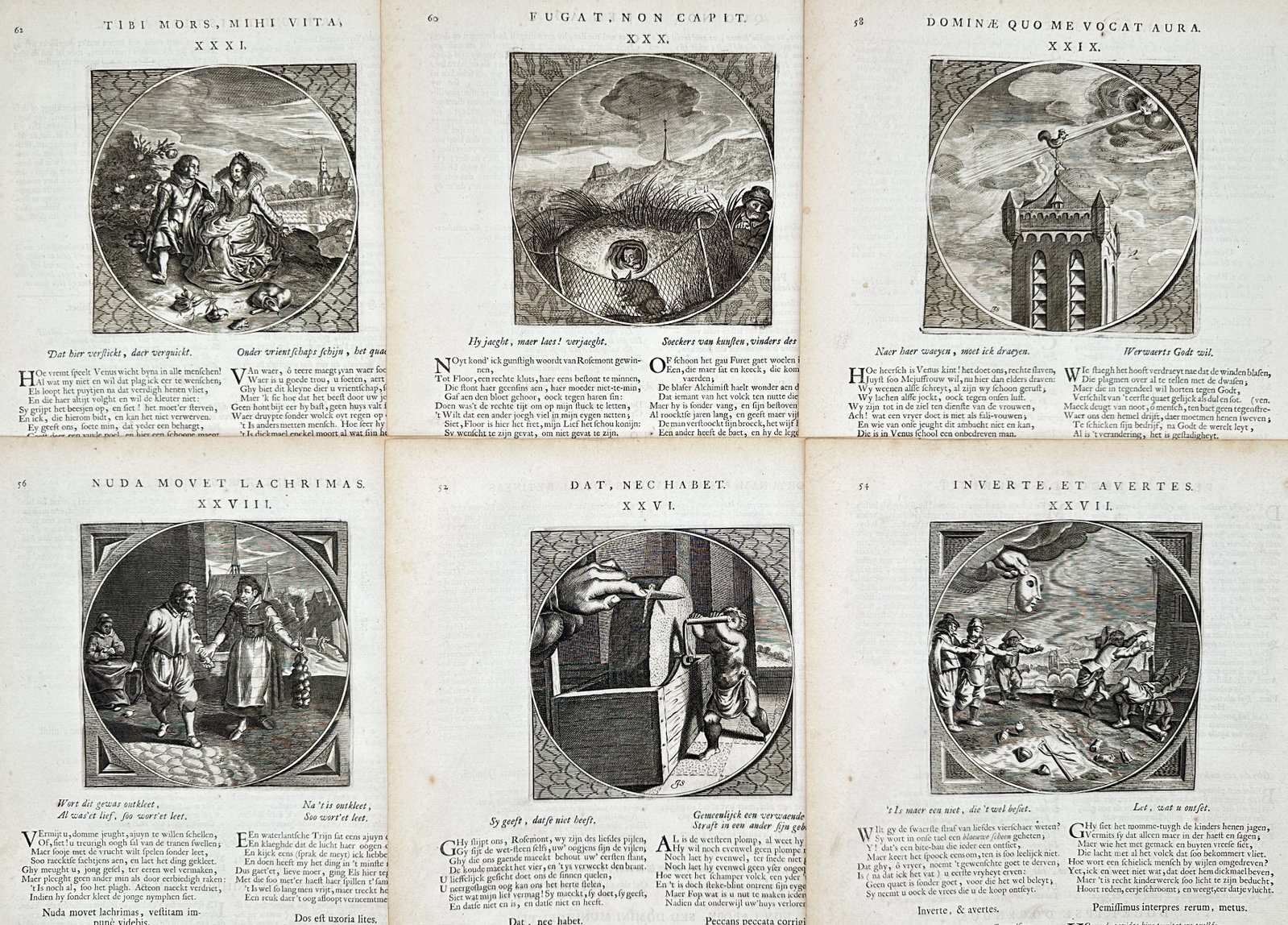 Jacob Cats – Set of 6: Emblematic Moral Illustrations and Allegories – Engravings (17th Century) (1 of 2)