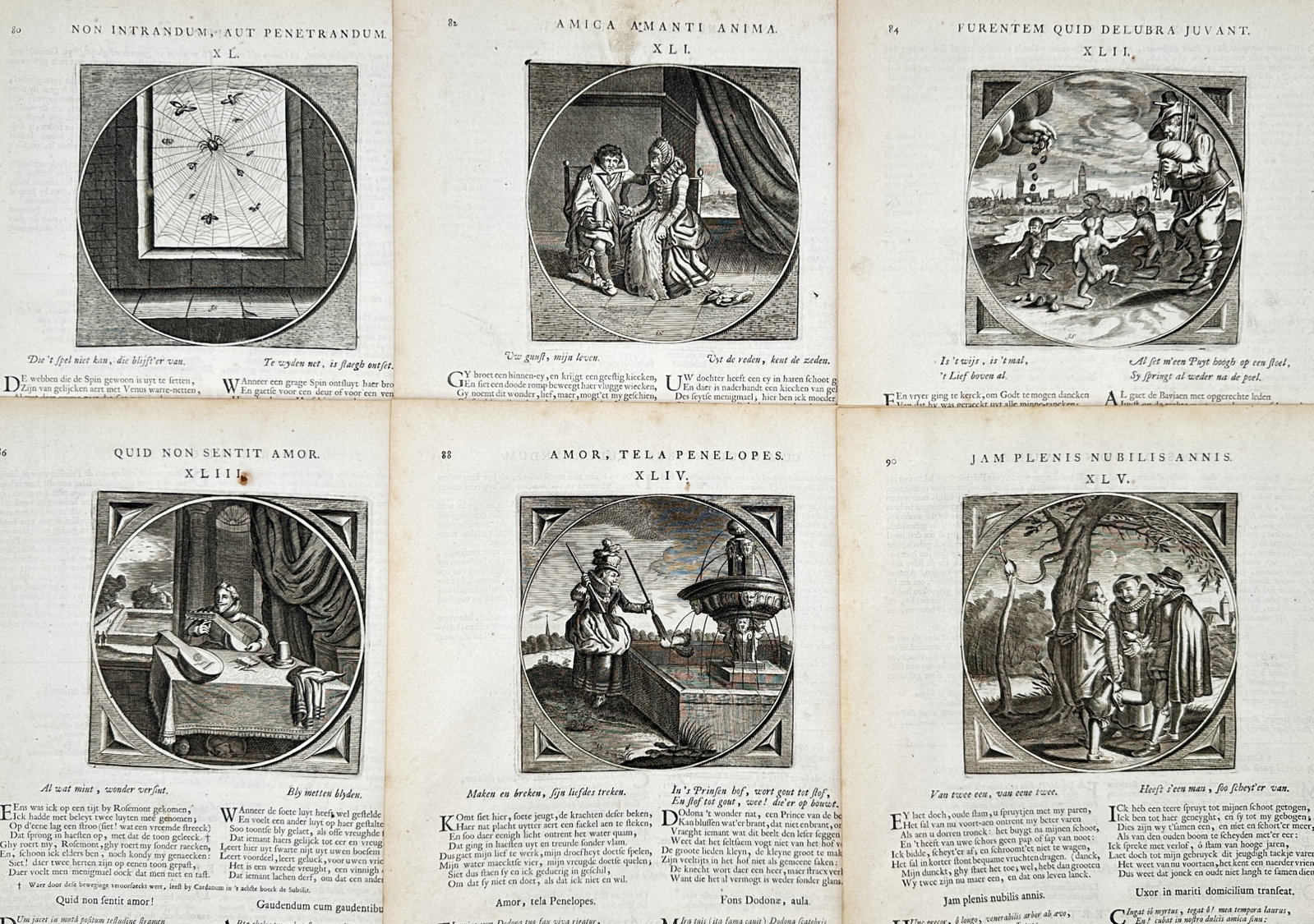 Jacob Cats – Set of 6: Moral Emblem Studies and Philosophical Allegories – Engravings (1 of 2)
