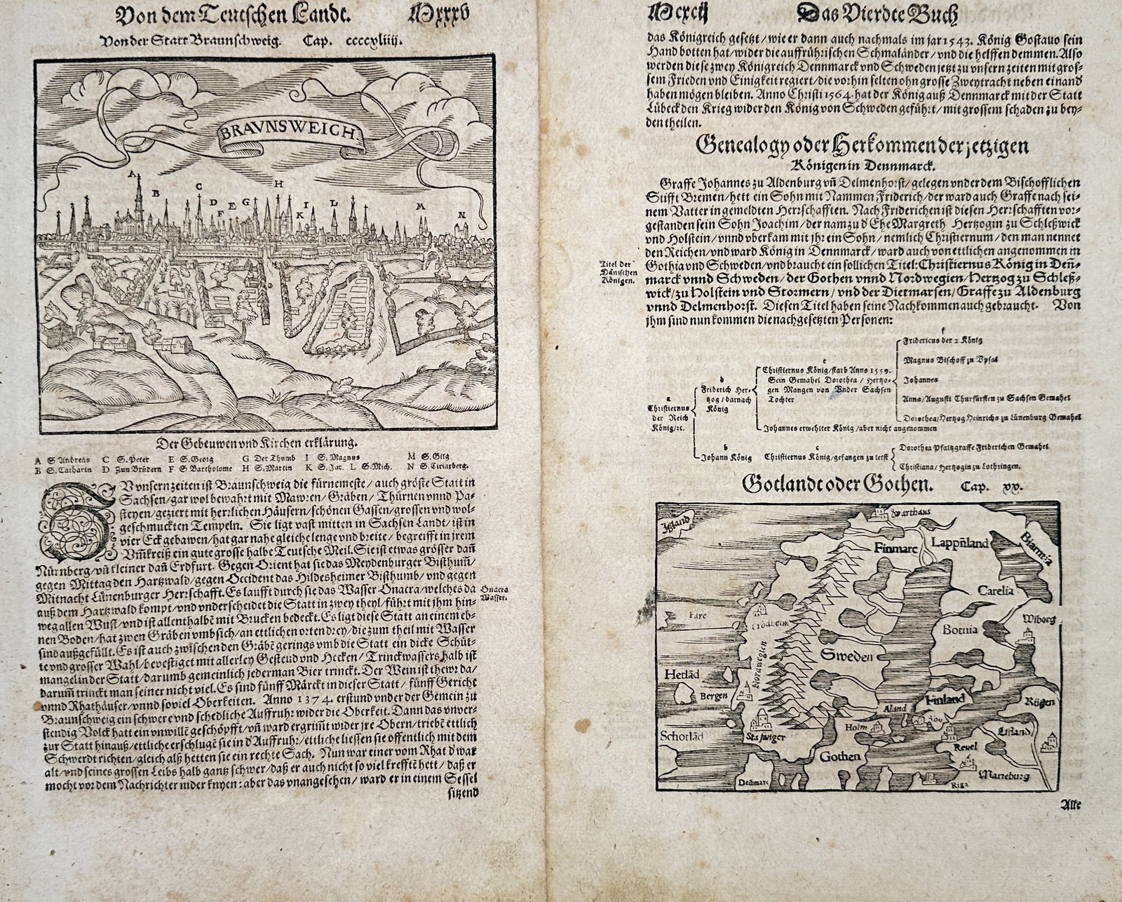 Sebastian Münster – Set of 2: Views of Braunschweig and Map of Gotland from Cosmographia (1 of 2)