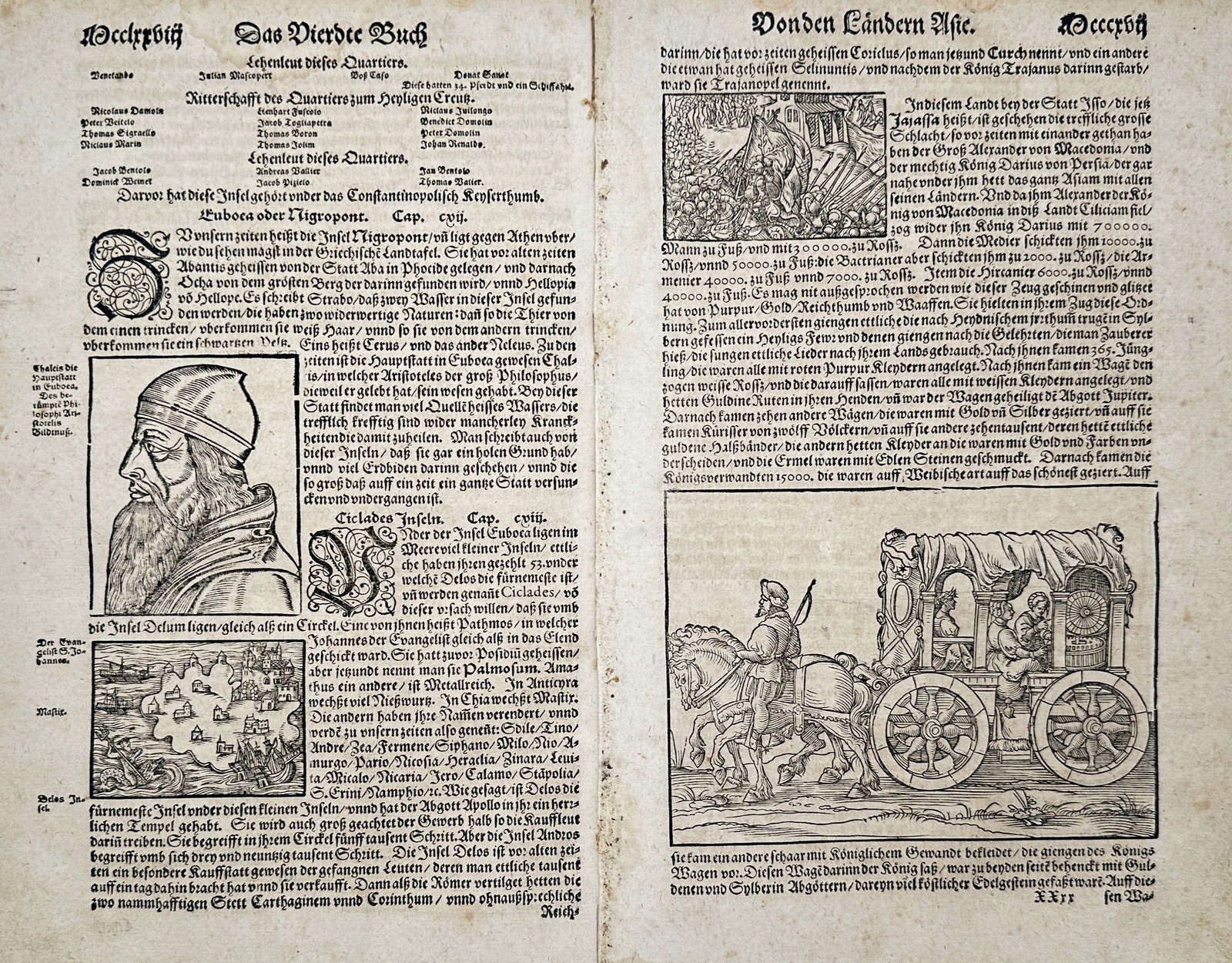Sebastian Münster – Set of 2: Studies of Euboea and Historical Narratives from Cosmographia (1 of 2)
