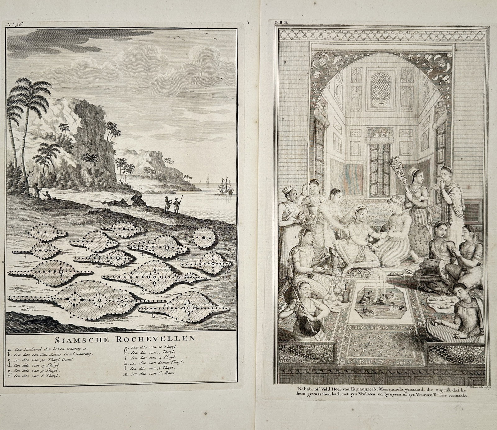 François Valentijn – Set of 2: Studies of Siamese Stingrays and East Asian Interior Court Scenes (1 of 2)