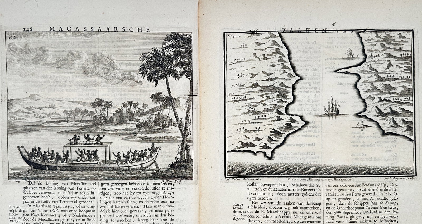 François Valentijn – Set of 2: Views of Macassar and Coastal Map of Madagascar – Engravings (1 of 2)