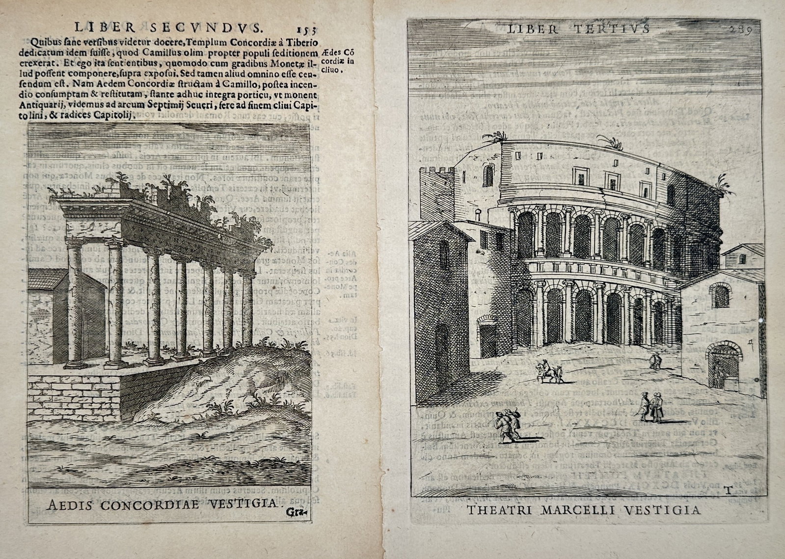 Alessandro Donati – Set of 2: Studies of the Temple of Concord and Theater of Marcellus: "Studies of the Temple of Concord and Theater of Marcellus" This set of two prints features detailed architectural illustrations depicting the surviving colonnade of the Temple of Concord alongside th