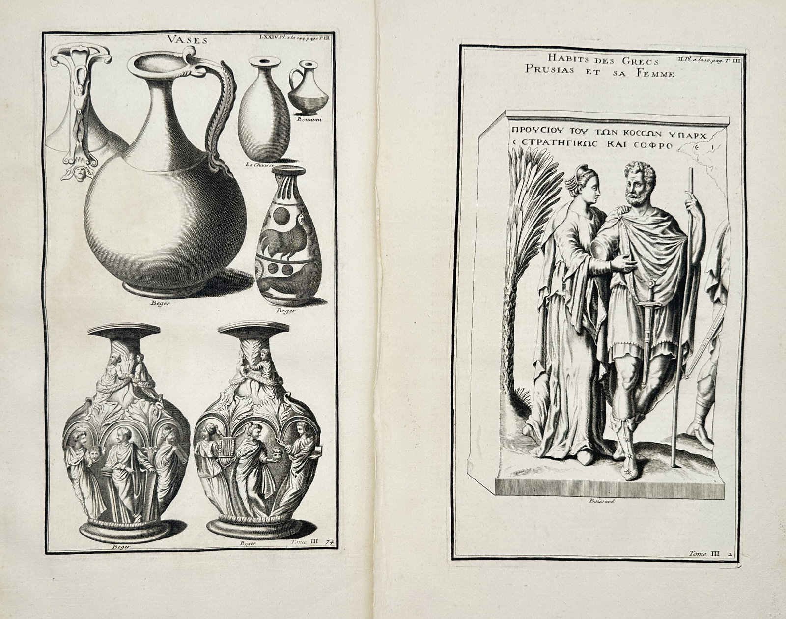 Bernard de Montfaucon – Set of 2: Studies of Antique Vases and Greek Attire – Engravings (1 of 2)