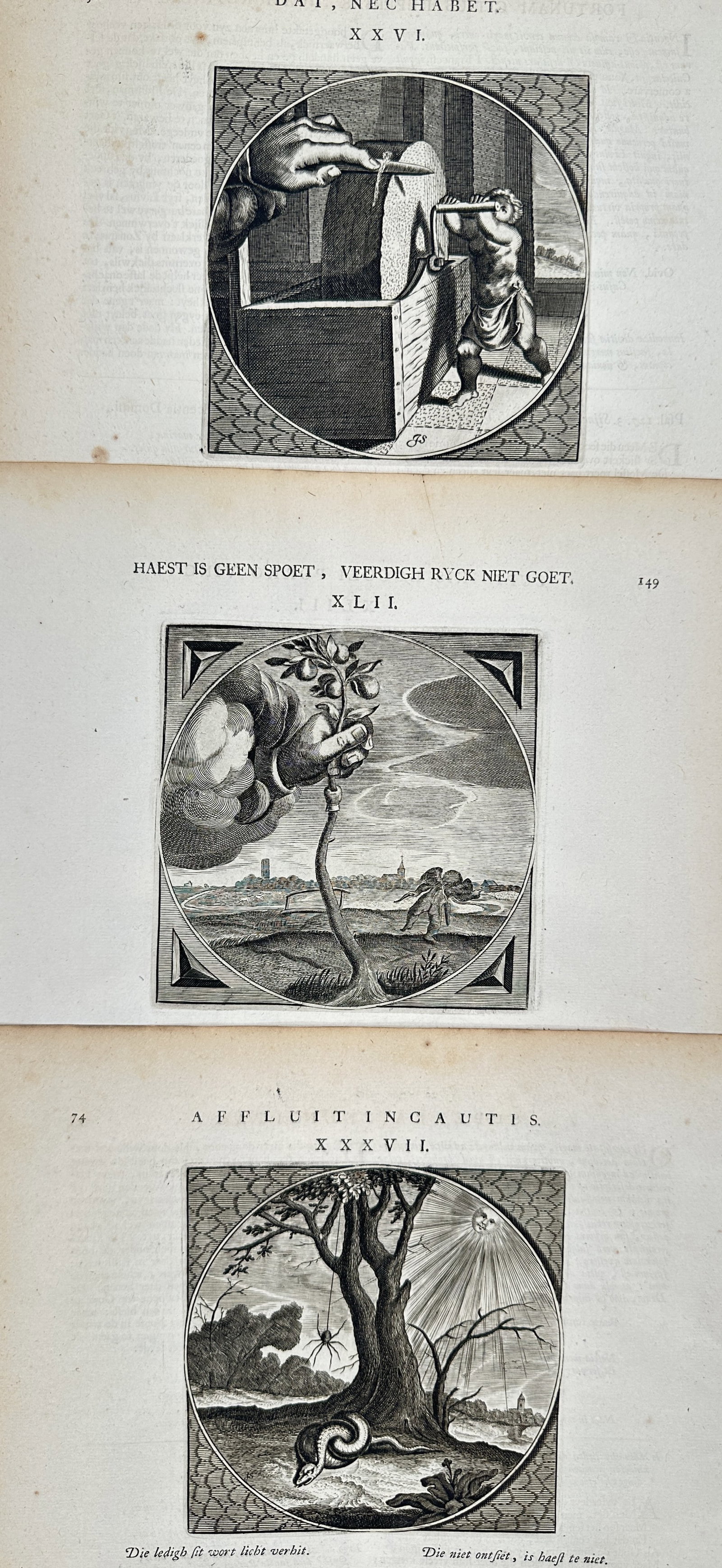 Jacob Cats – Set of 3: Studies of Moral Emblems and Allegorical Scenes – Engravings (17th (1 of 2)