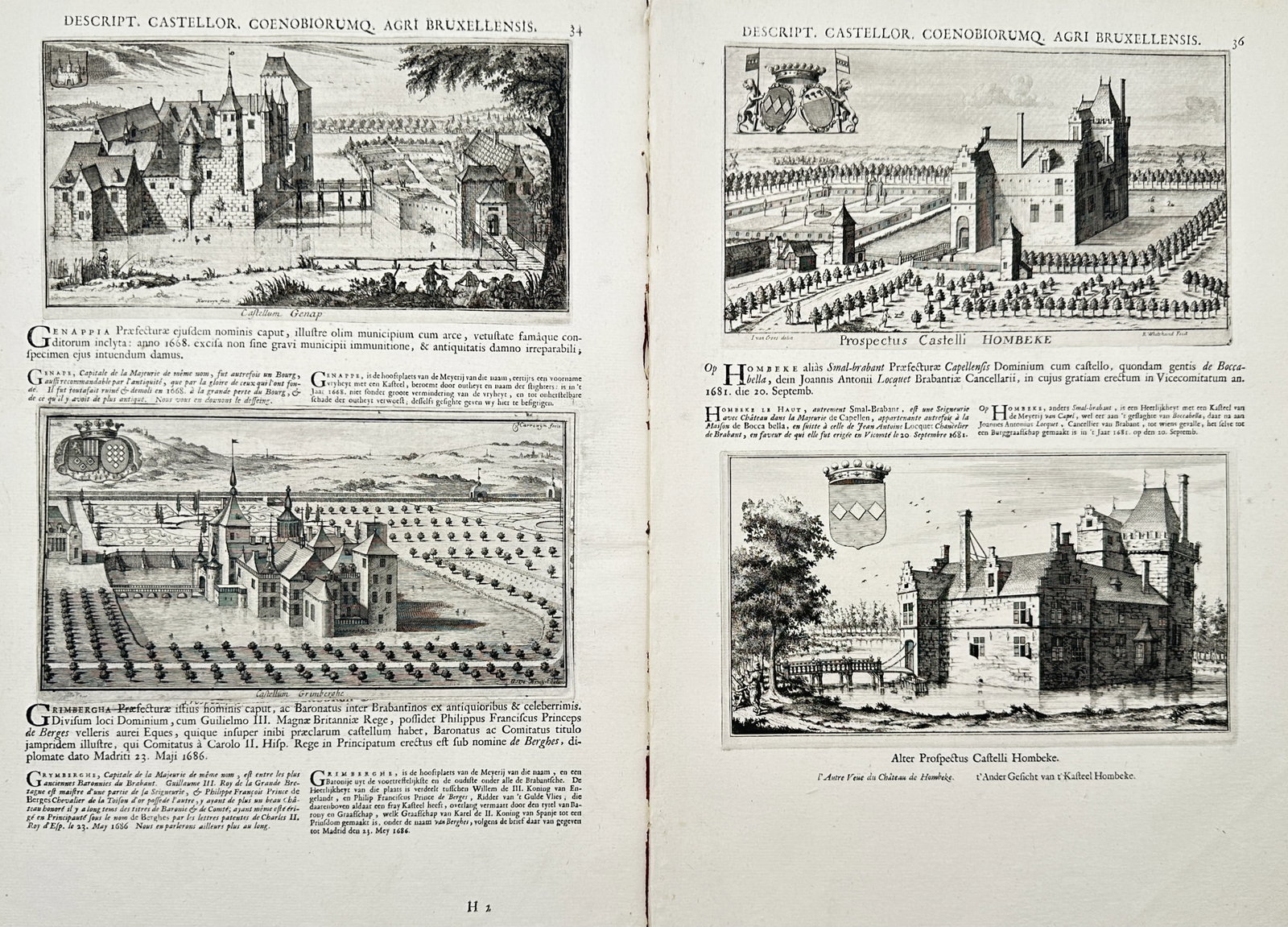 Jacques Le Roy – Set of 2: Studies of Flemish Castles and Regional Estates – Engravings (1 of 2)