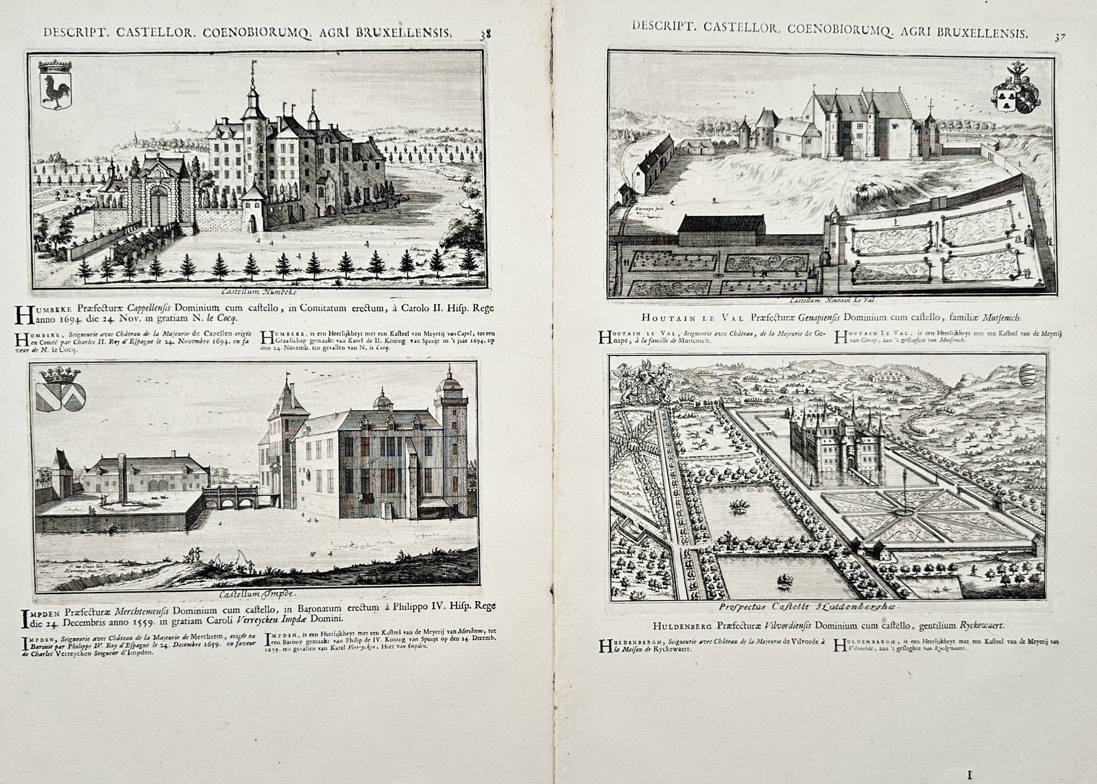 Jacques Le Roy – Set of 2: Studies of Brabant Castles and Seigniorial Estates – Engravings (1 of 2)