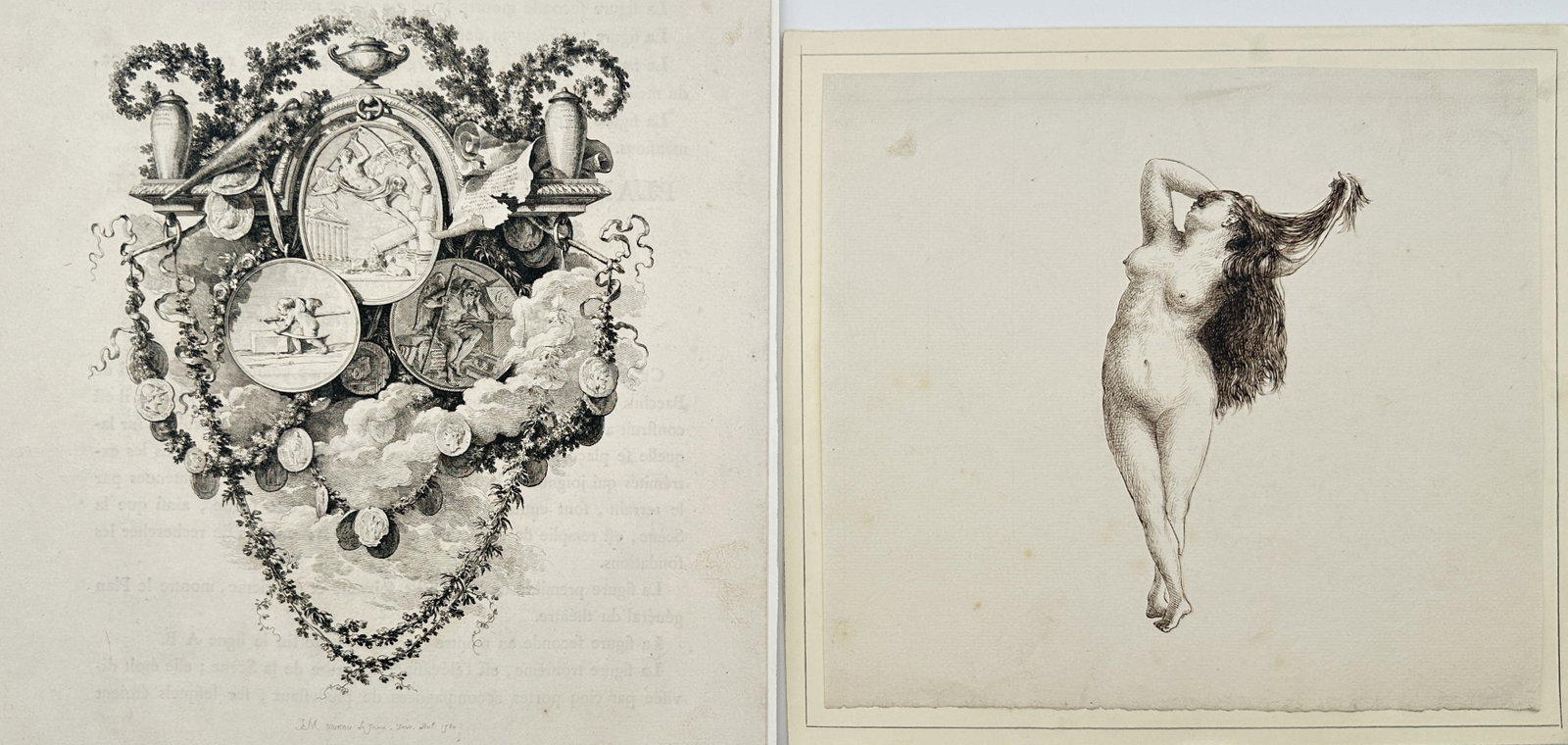 Jean-Baptiste Tilliard – Set of 2: Allegorical Vignette with Medallions and Classical Nude Study (1 of 2)