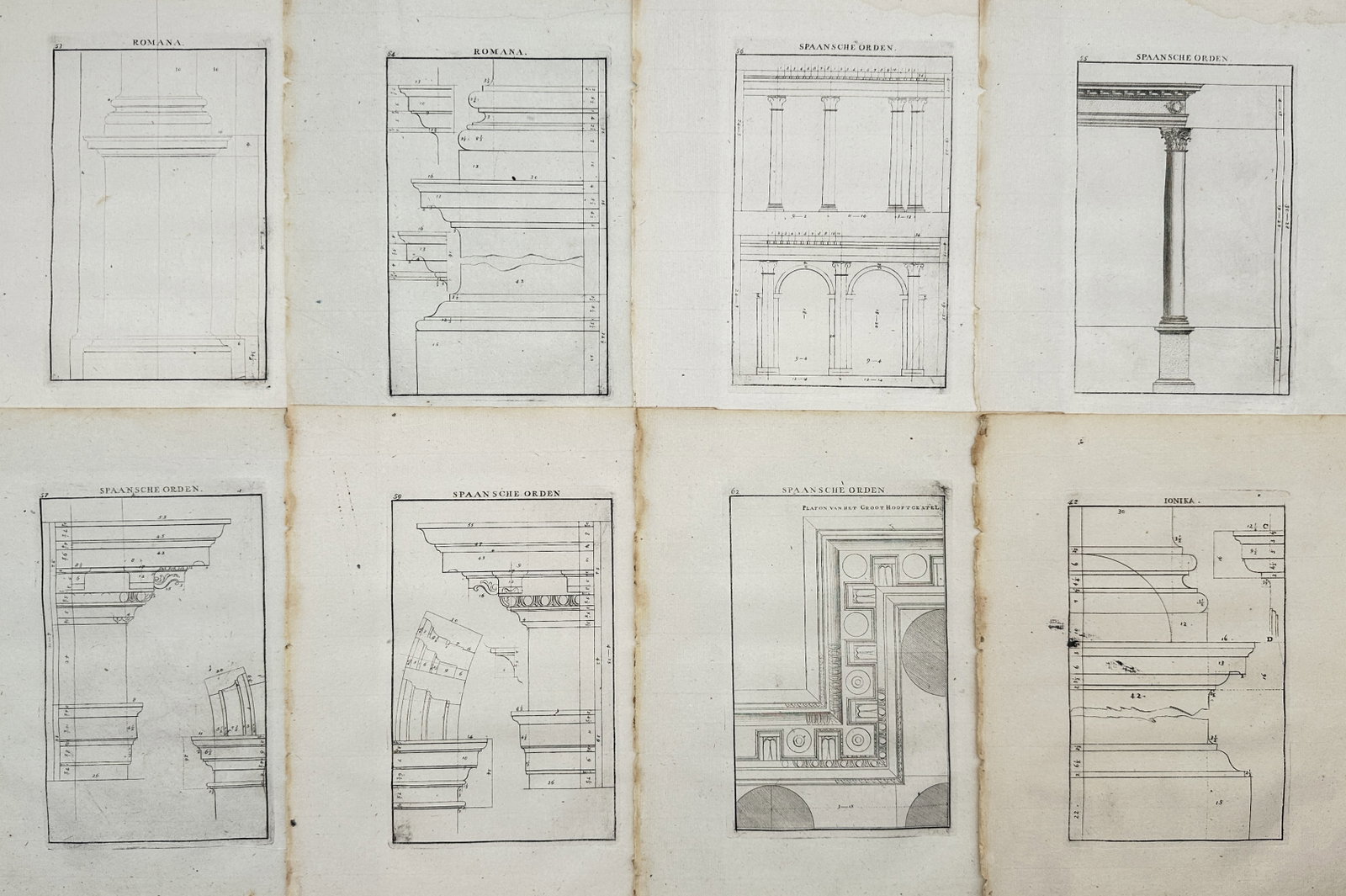 Giacomo Barozzi da Vignola – Set of 8: Studies of Architectural Orders and Classical Moldings (1 of 2)
