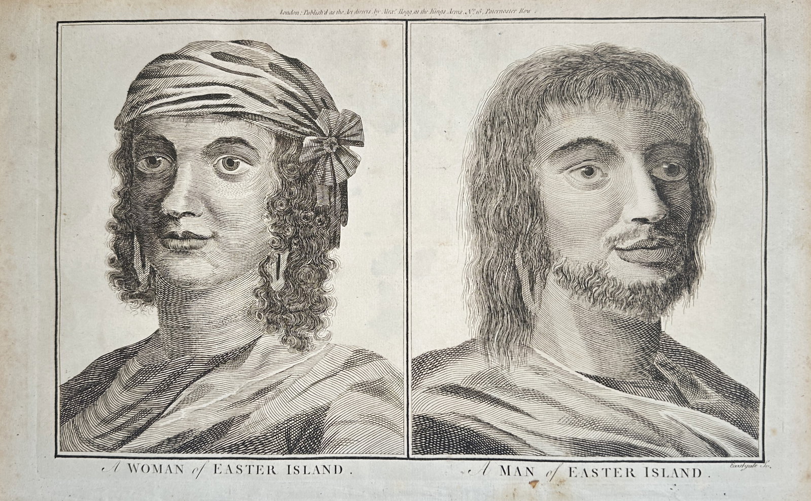 Alex Hogg – Portraits of a Woman and a Man of Easter Island – Engraving (18th Century) (1 of 2)