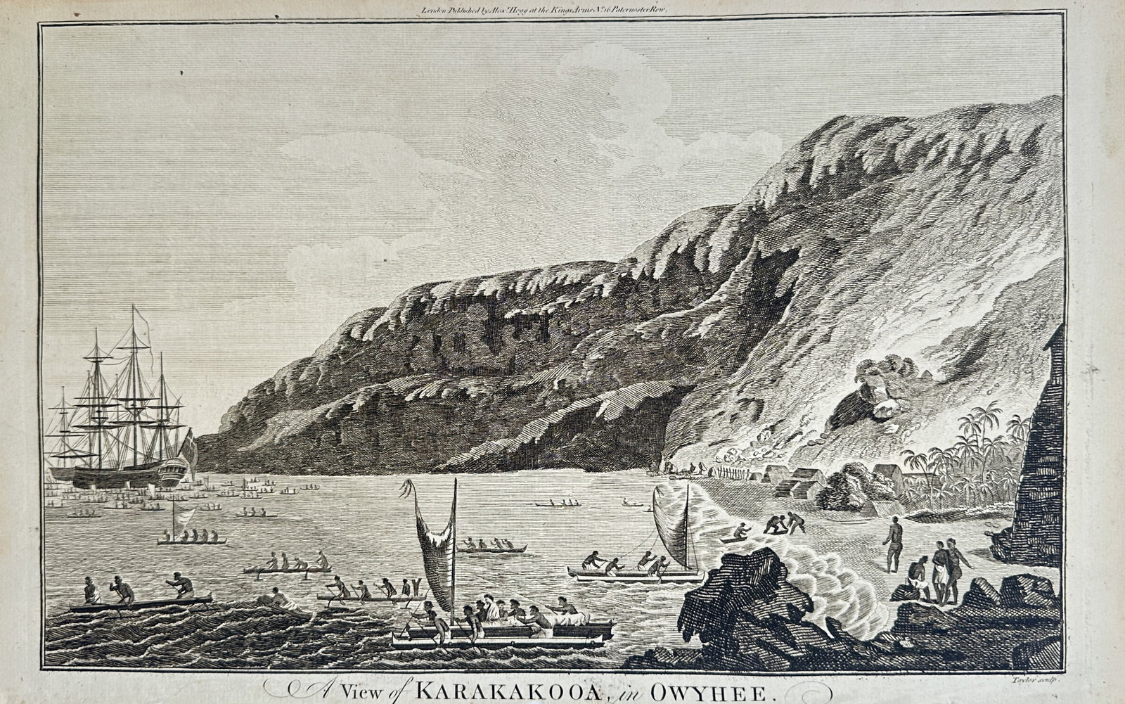 Alex Hogg – Landscape View of Kealakekua Bay in Hawaii – Engraving (18th Century) (1 of 2)