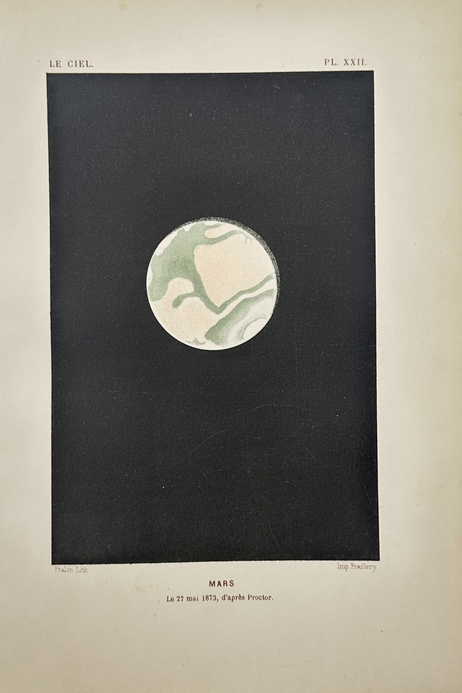 Amédée Guillemin – Astronomical Study of Mars – Lithograph (19th Century) (1 of 2)
