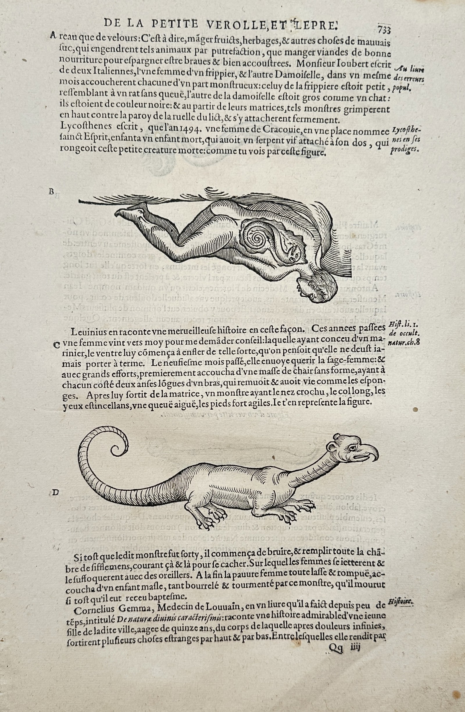 Ambroise Paré – Studies of Monstrous Births and Creatures – Woodcut (16th Century) (1 of 2)