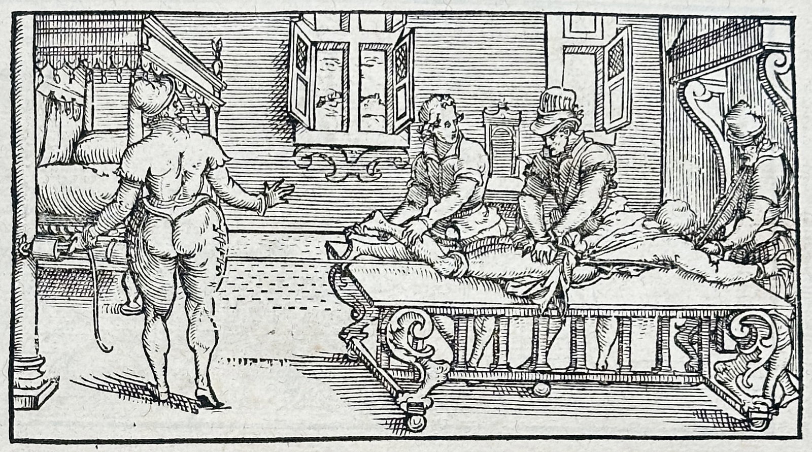 Ambroise Paré – Medical Illustration of Humerus or Thigh Traction and Reduction – Woodcut (1 of 3)