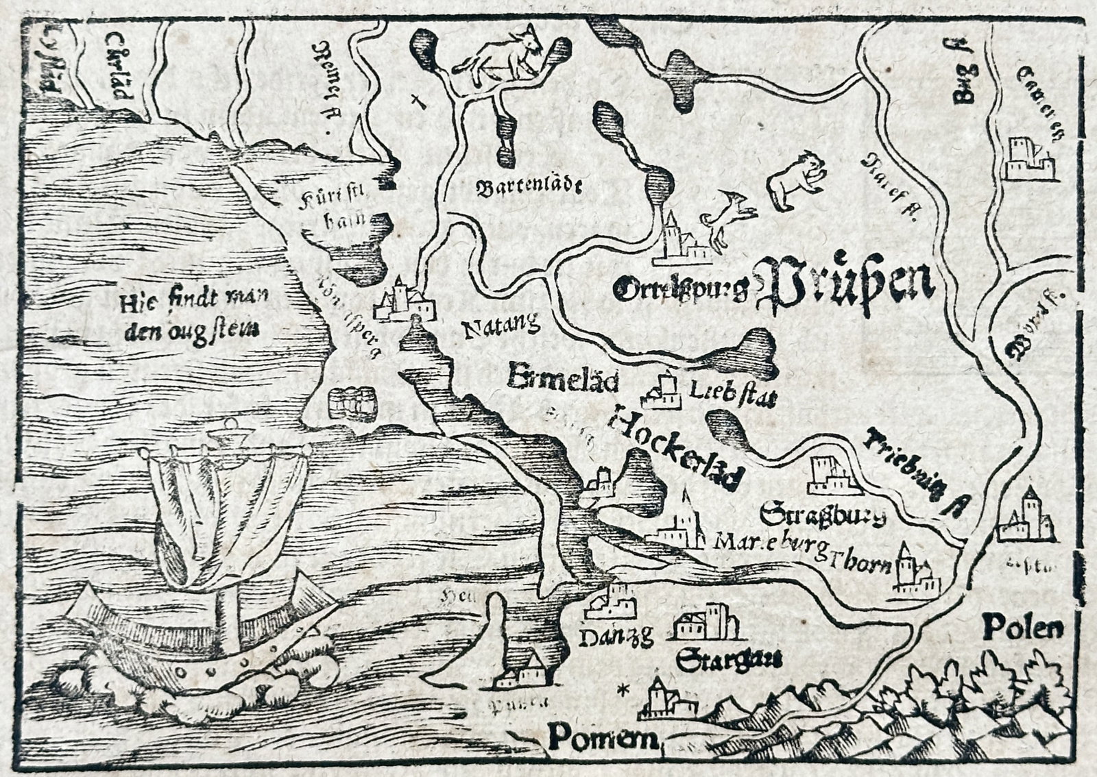 Sebastian Münster – View of Prussia – Europe – Woodcut (16th Century) (1 of 3)