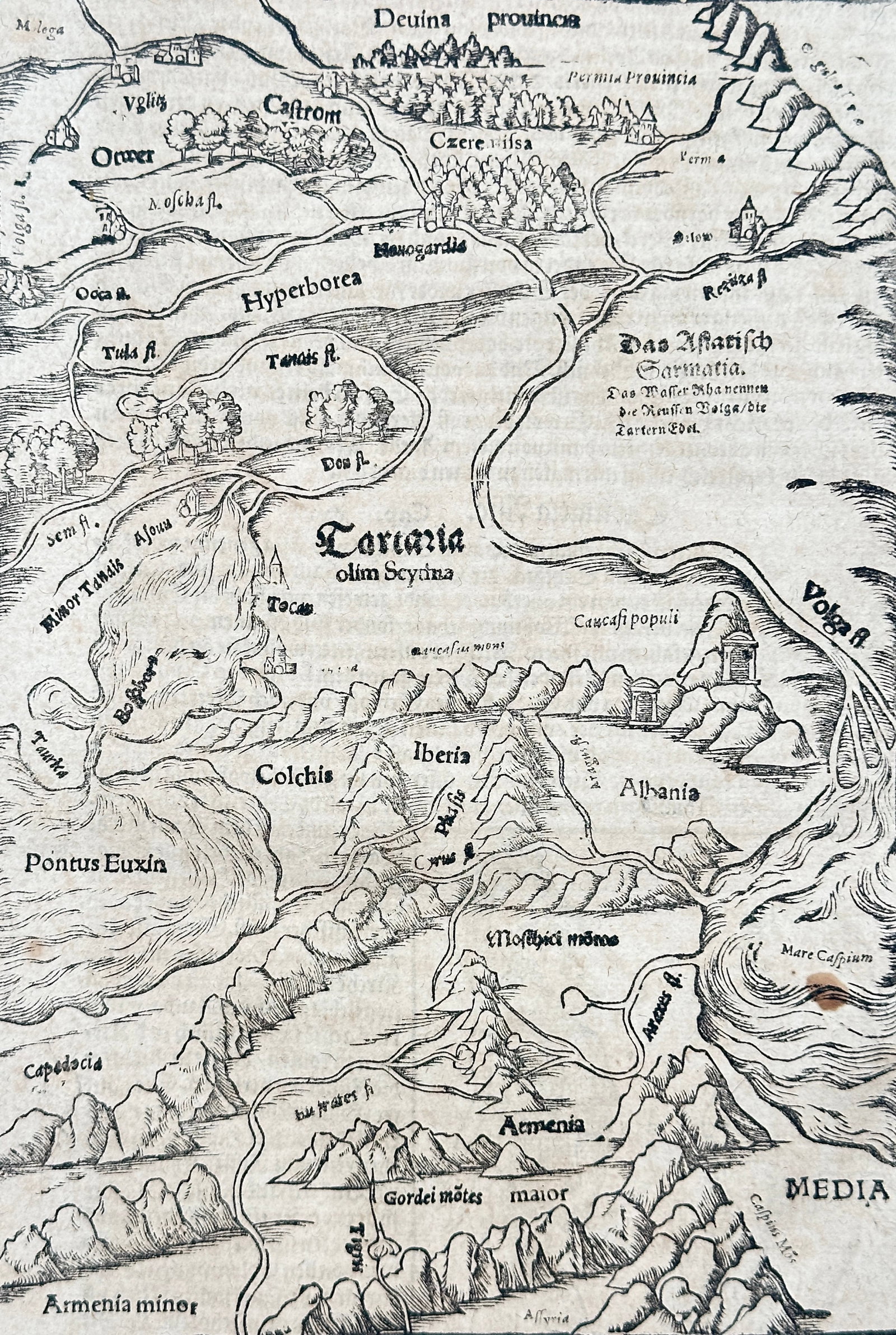 Sebastian Münster – View of Tartary and the Caucasus – Asia – Woodcut (16th Century) (1 of 3)
