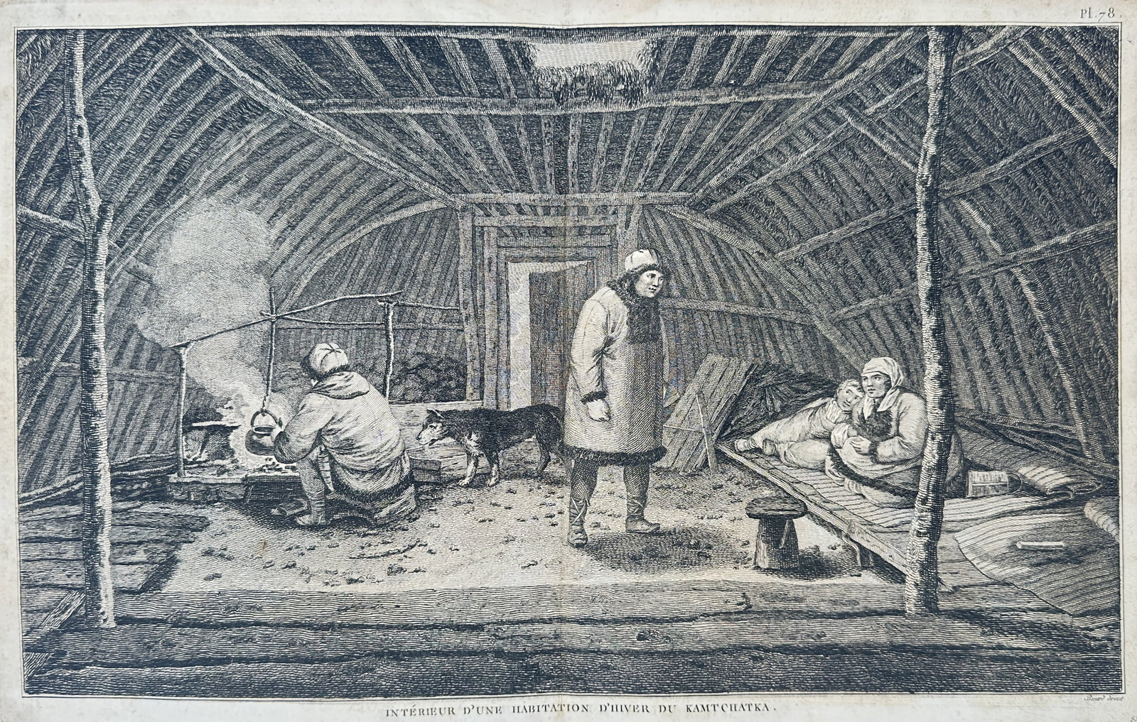 John Webber – Interior of a Winter Habitation in Kamchatka – Engraving (18th Century) (1 of 3)