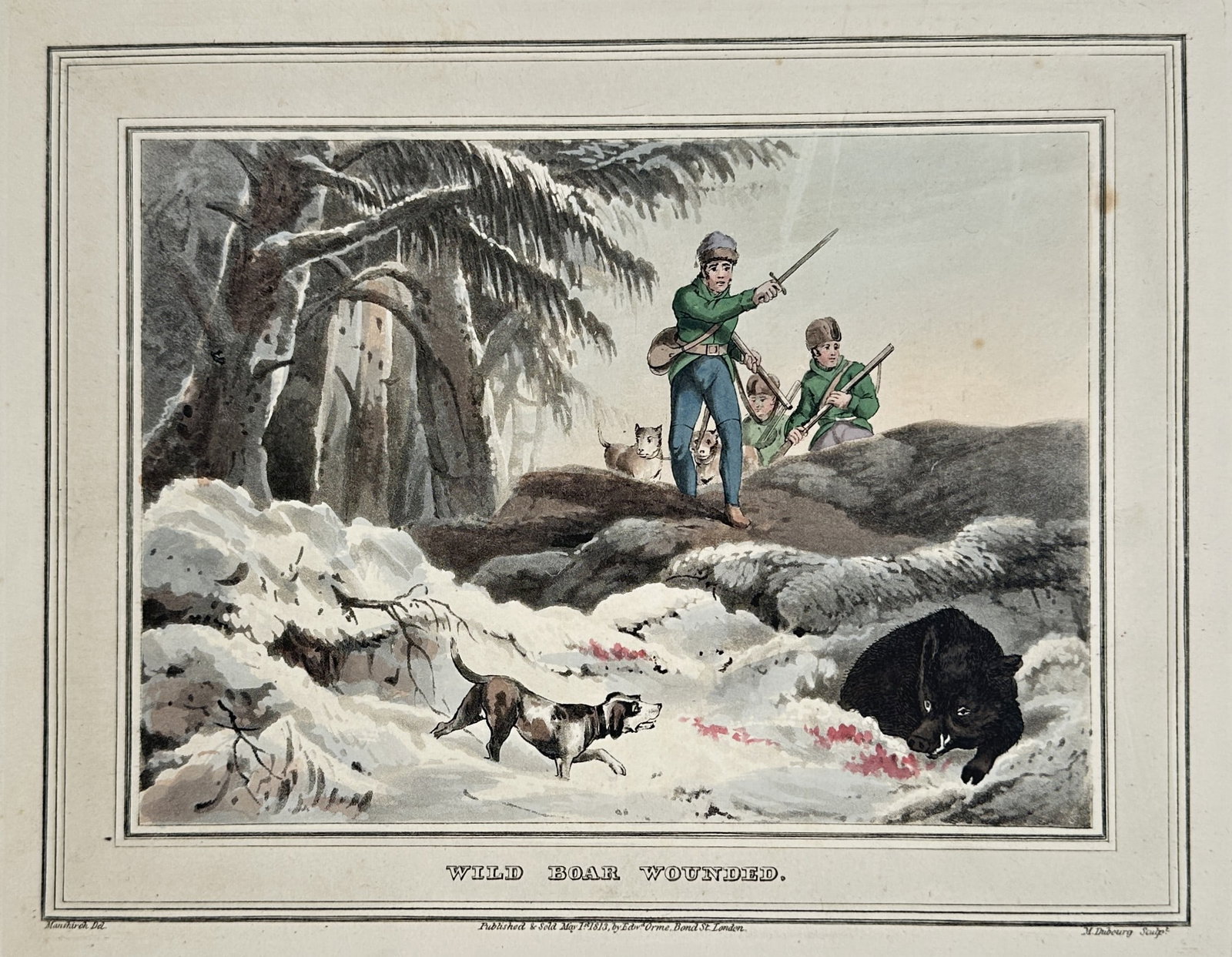 Franz Joseph Manskirch – Wild Boar Wounded – Aquatint (1813) (1 of 3)