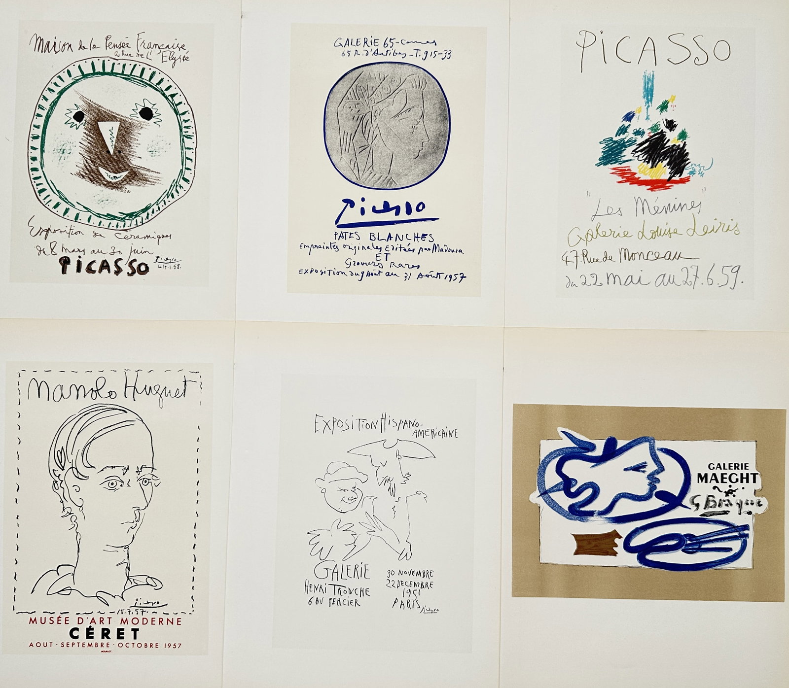 Various Artists – Set of 6: Modern Exhibition Posters and Graphic Designs – Offset prints: "Modern Exhibition Posters and Graphic Designs" This set of six prints displays an assortment of promotional art exhibition posters featuring avant-garde portraits, calligraphic lettering, and abstrac