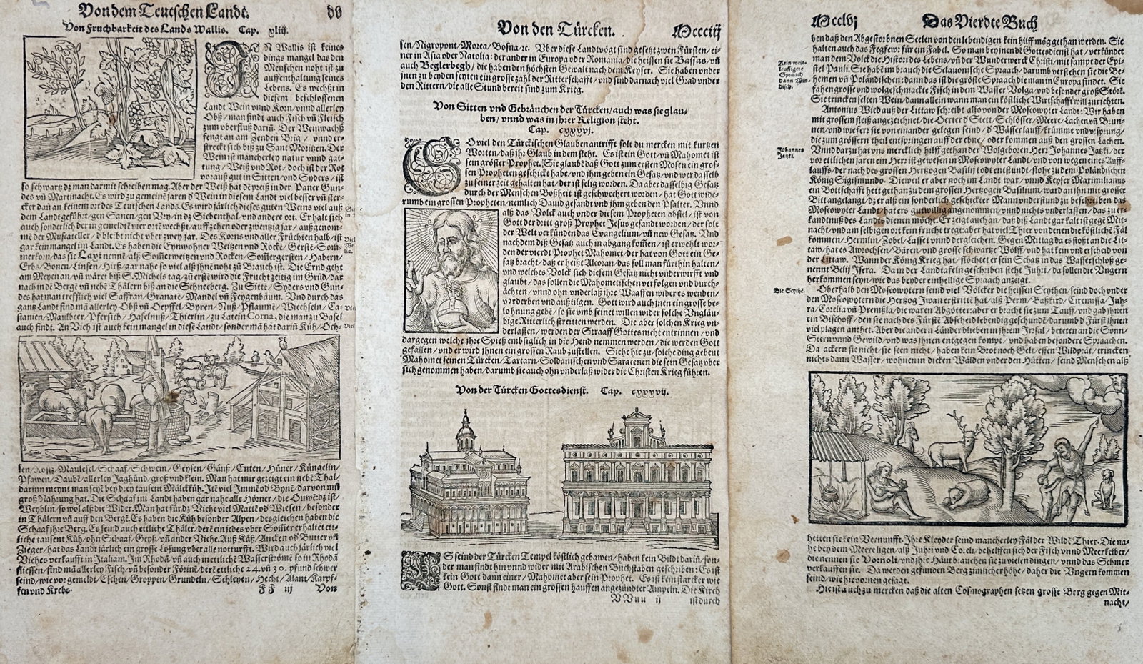 Sebastian Münster – Set of 3: Studies of Cultural Architecture and Ethnographic Scenes (1 of 2)
