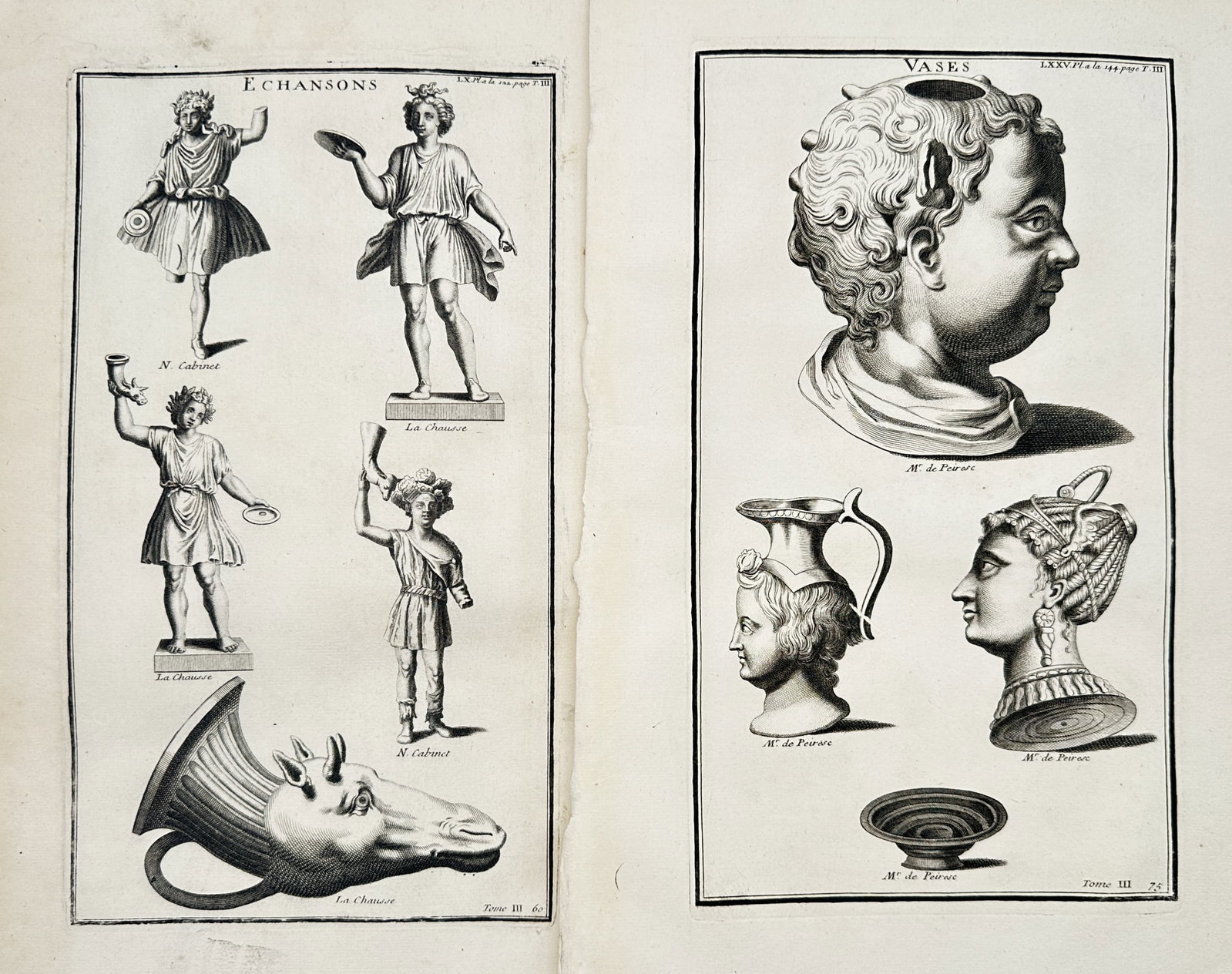 Bernard de Montfaucon – Set of 2: Studies of Classical Cupbearers and Anthropomorphic Vases (1 of 2)