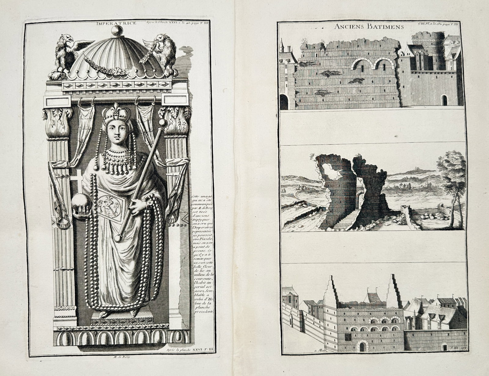 Bernard de Montfaucon – Set of 2: Studies of a Byzantine Empress and Ancient Buildings (1 of 2)