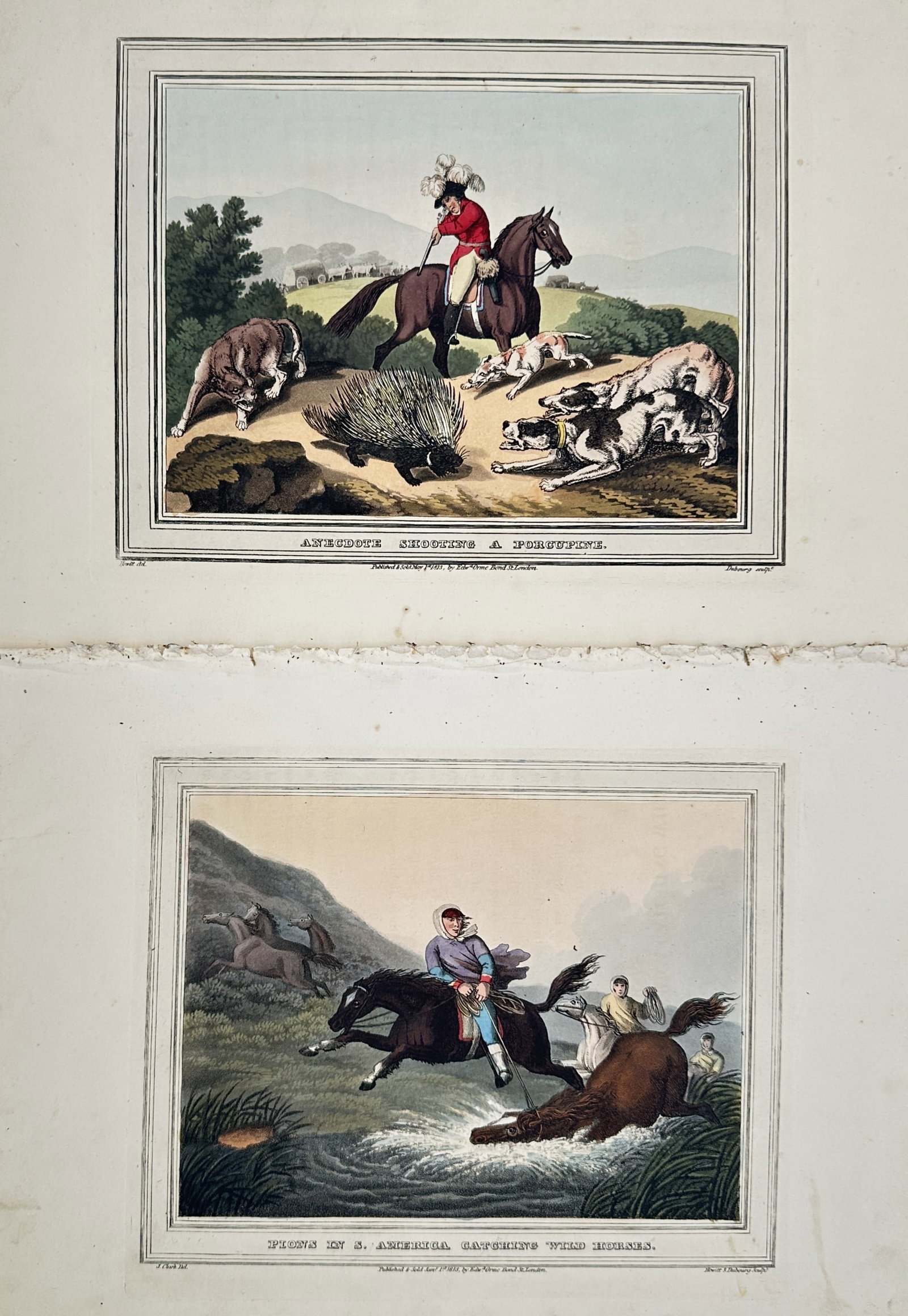 Samuel Howitt – Set of 2: Views of Porcupine Hunting and Peons Catching Wild Horses – Engravings (1 of 2)