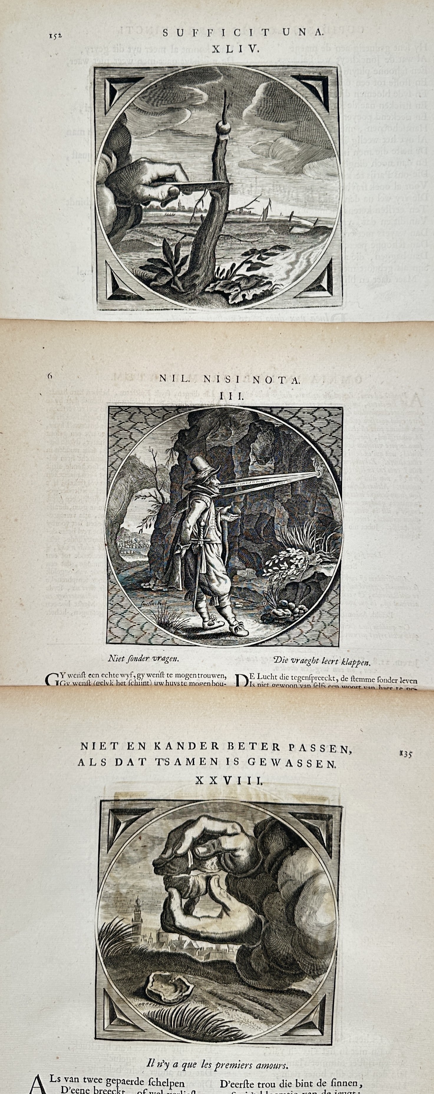 Jacob Cats – Set of 3: Moral Emblem Studies and Allegorical Vignettes – Engravings (17th (1 of 2)