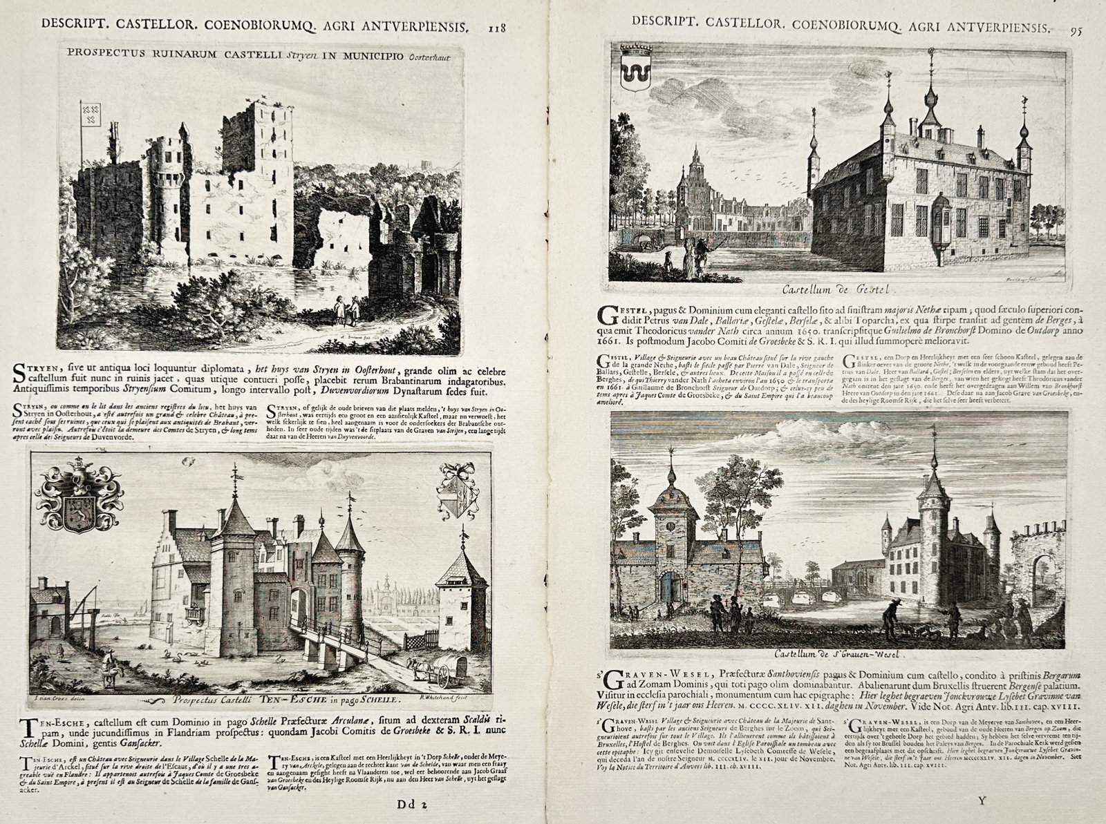 Jacques Le Roy – Set of 2: Views of Castles and Estates in Antwerp – Engravings (18th Century) (1 of 2)