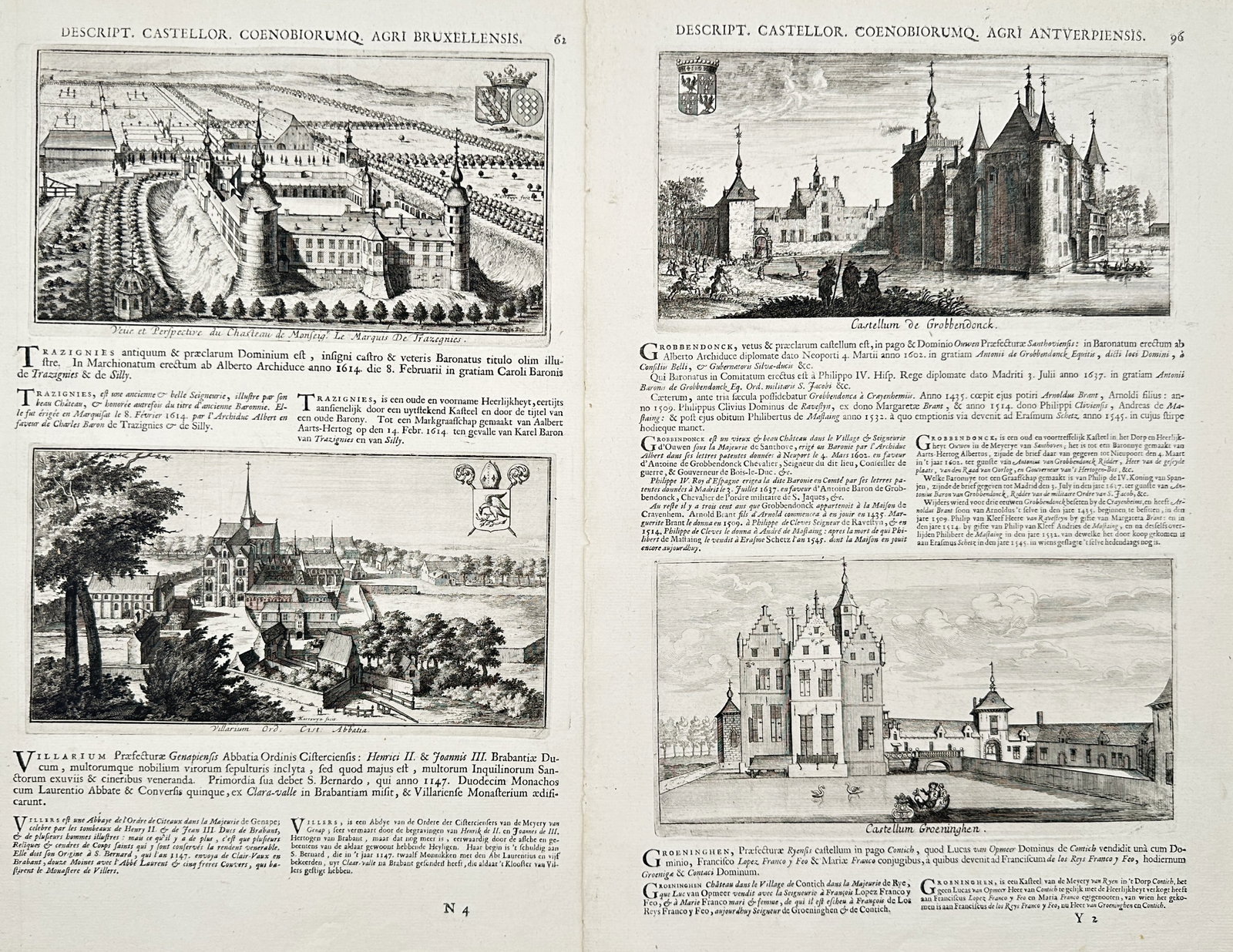Jacques Le Roy – Set of 2: Views of Castles, Abbeys, and Estates in Brussels and Antwerp (1 of 2)