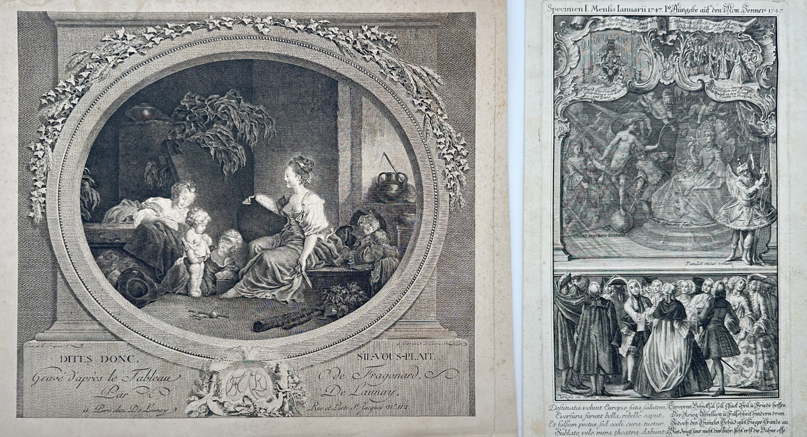 Johannes Elias Nilson – Set of 2: Studies of Rococo Interior Scenes and Allegorical Prints (1 of 2)