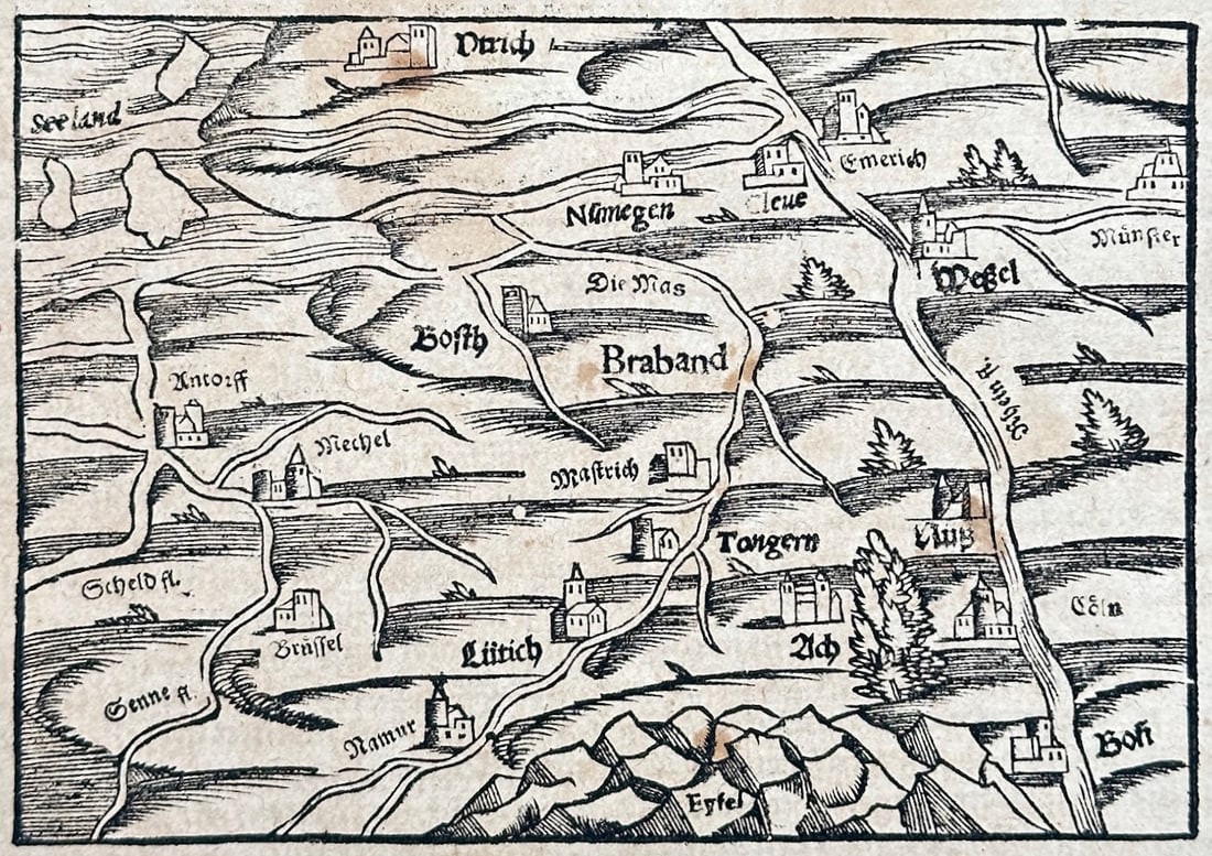 Sebastian Münster – View of the Duchy of Brabant and Regional Views – Woodcut (16th Century) (1 of 3)