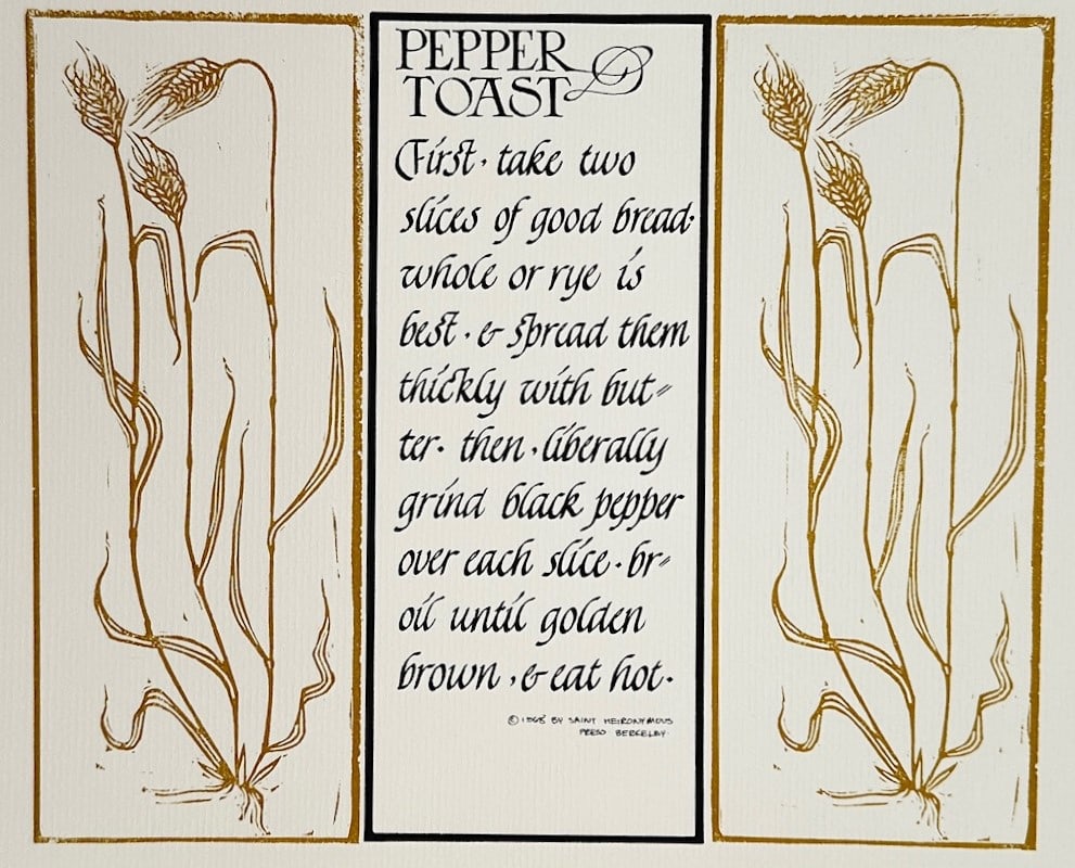 David Lance Goines – Pepper Toast Illustrated Recipe – Lithograph (1968) (1 of 2)