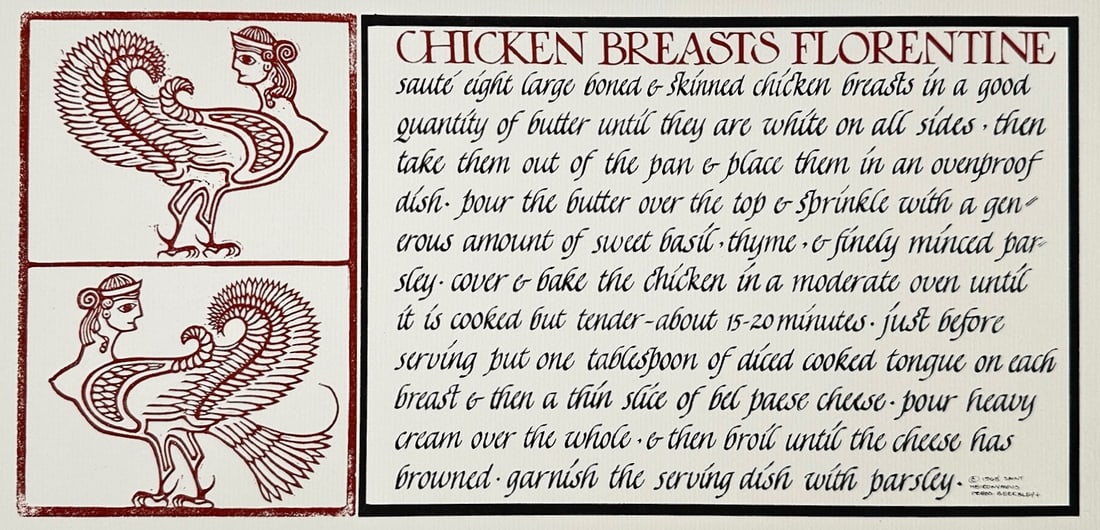 David Lance Goines – Chicken Breasts Florentine Illustrated Recipe – Lithograph (1968) (1 of 3)
