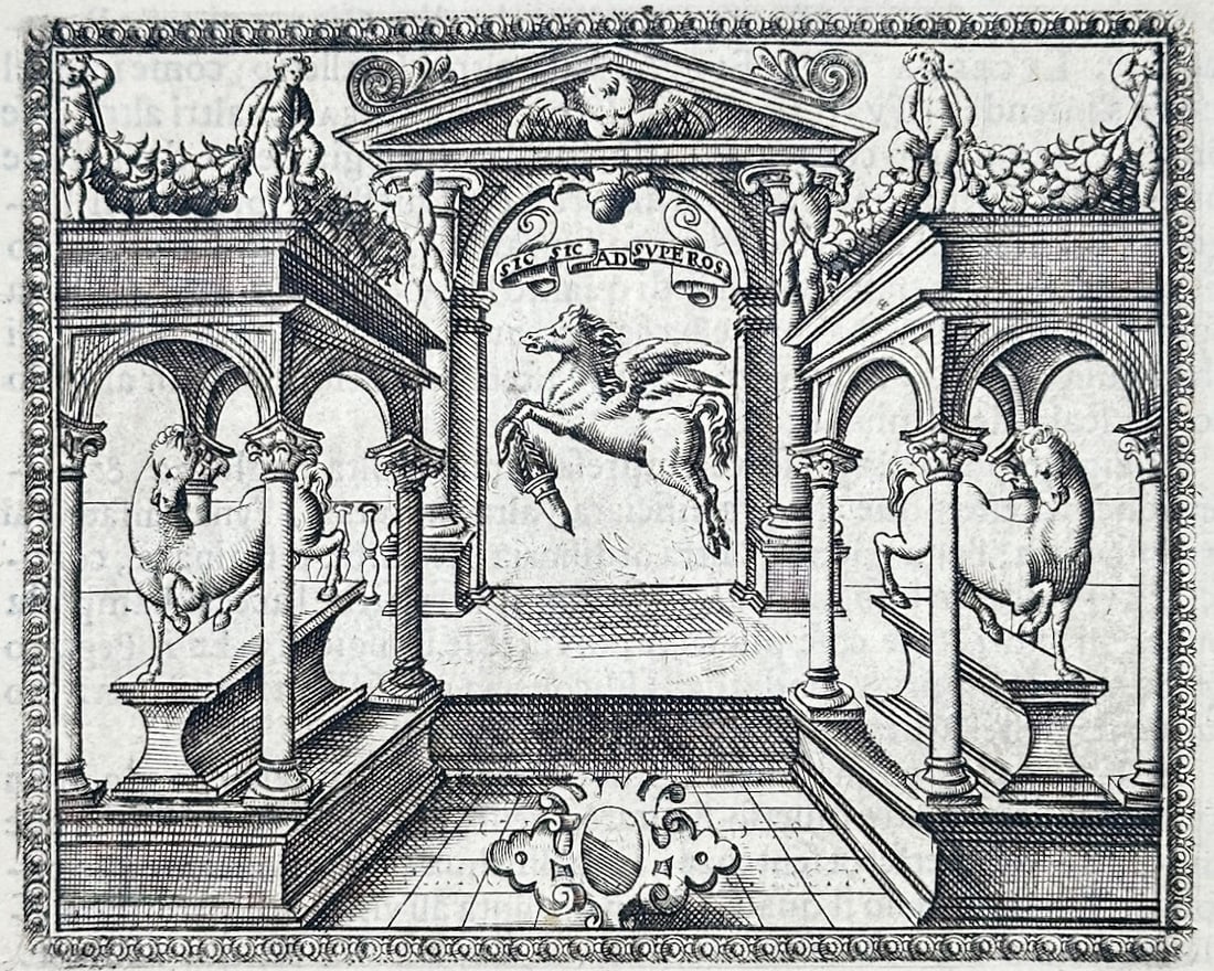 Girolamo Ruscelli – Emblem of Giovan Battista Cavallara – Engraving (1566) (1 of 3)
