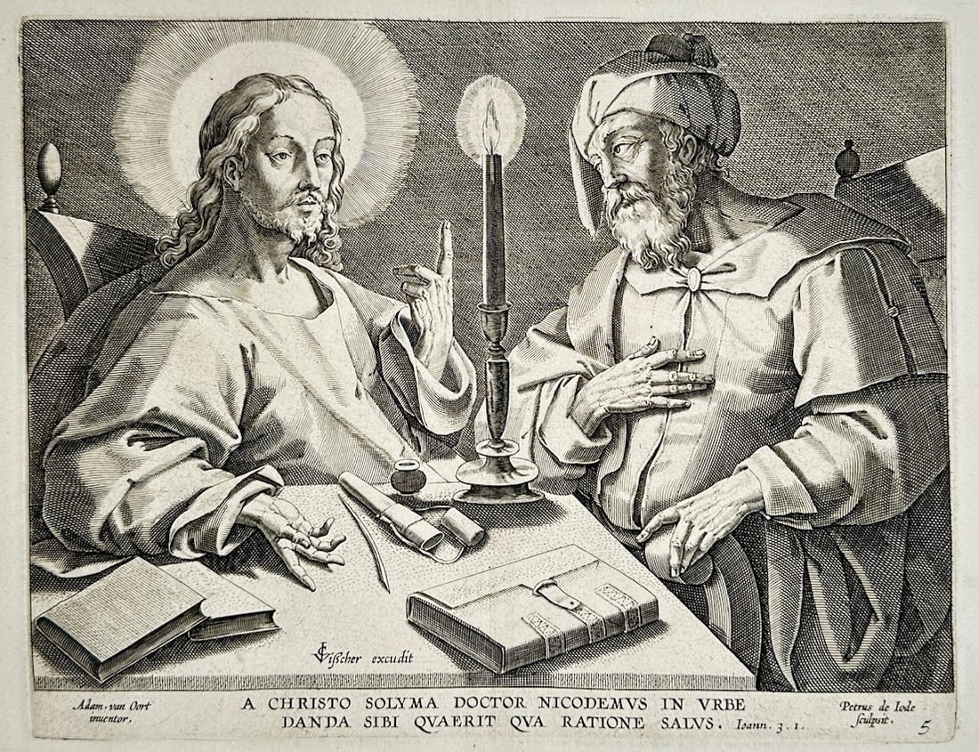 Adam van Noort – Christ and Nicodemus – Engraving (17th Century) (1 of 3)