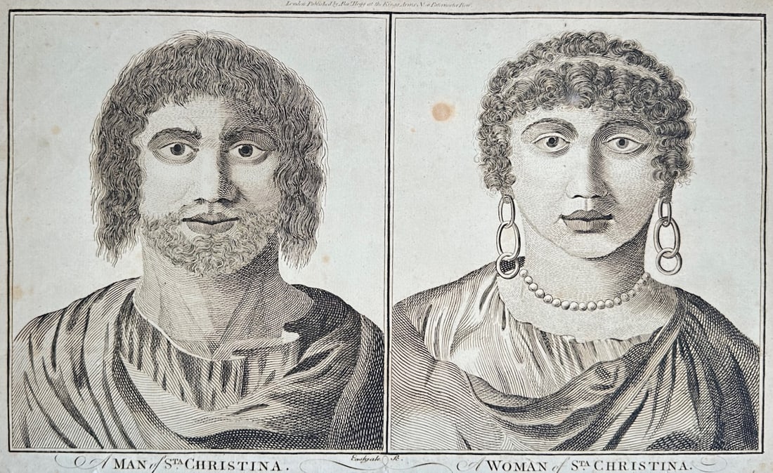 Alexander Hogg – Portraits of a Man and Woman of Santa Christina – Engraving (18th Century) (1 of 3)