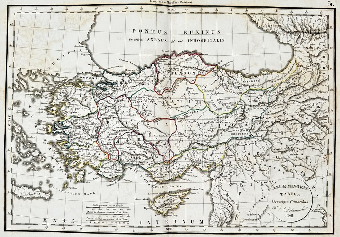 Felix Delamanche – Map of Ancient Mediterranean: Classical Map of the Roman Empire and Asia Minor: "Ancient Mediterranean: Classical Map of the Roman Empire and Asia Minor" presents a cartographic reconstruction of classical Mediterranean geography delineating the territorial extent of the Roman Em