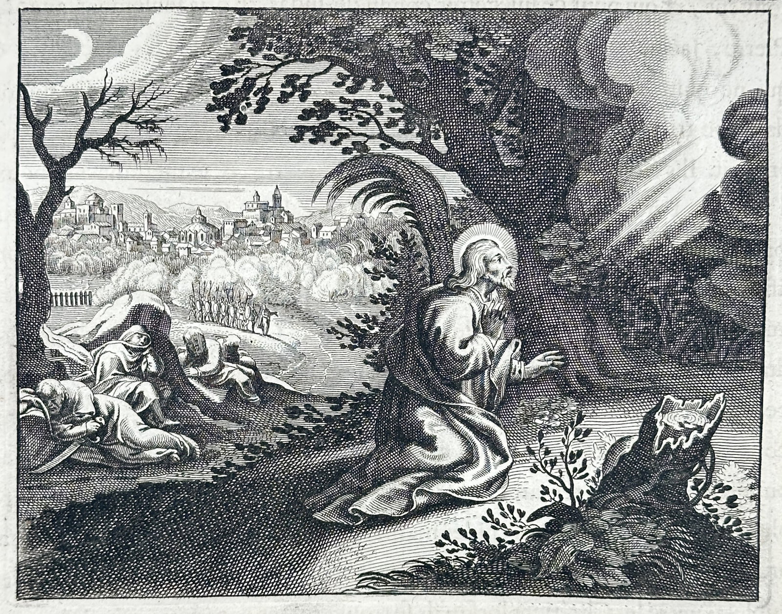 Nicolas Fontaine – Jesus Christ in Gethsemane – Engraving (17th Century) (1 of 3)